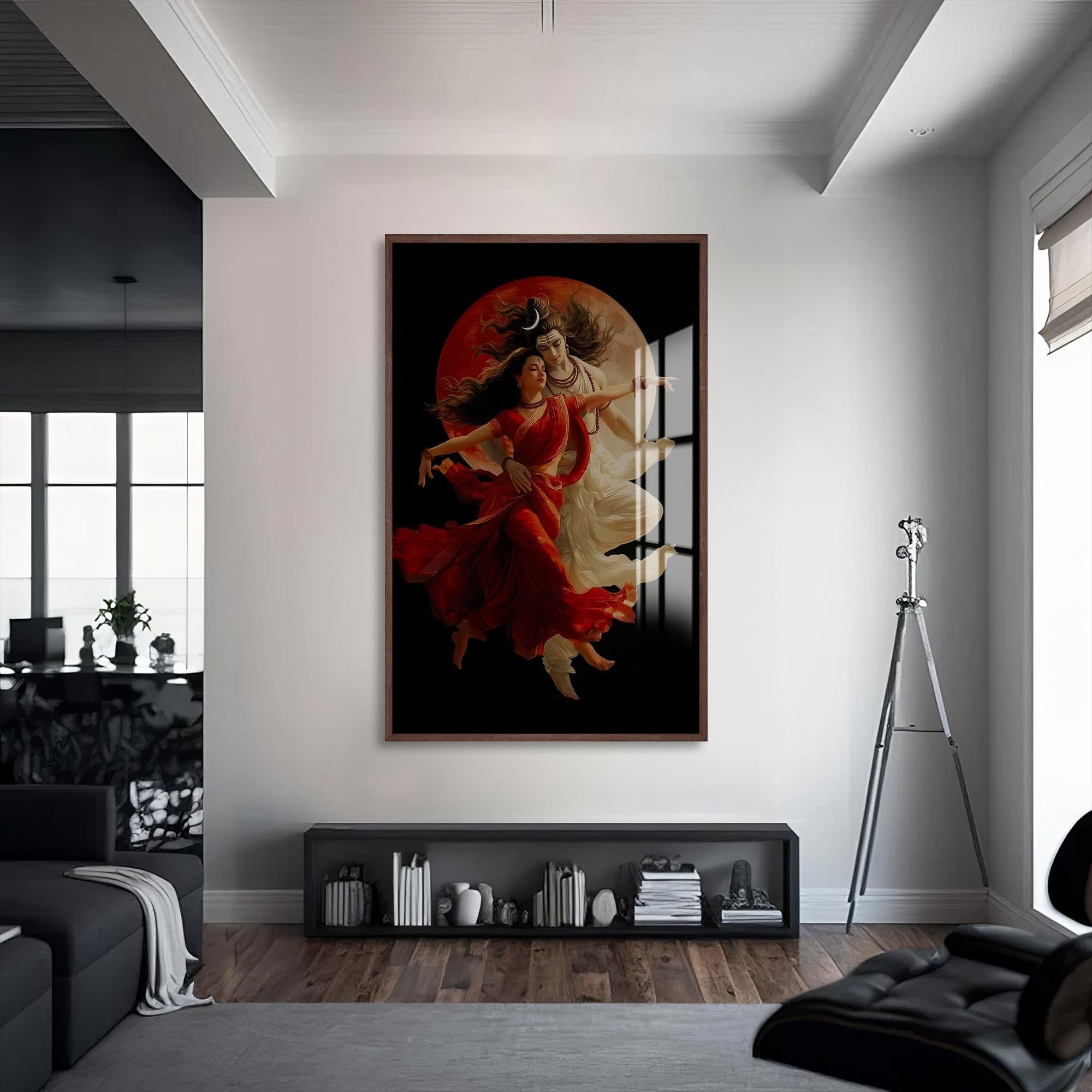 Artronauts Glass Print S | 72x46 cm | 28.3"x18.1" / Walnut Divine Union- Hinduism Tempered Glass Wall Art