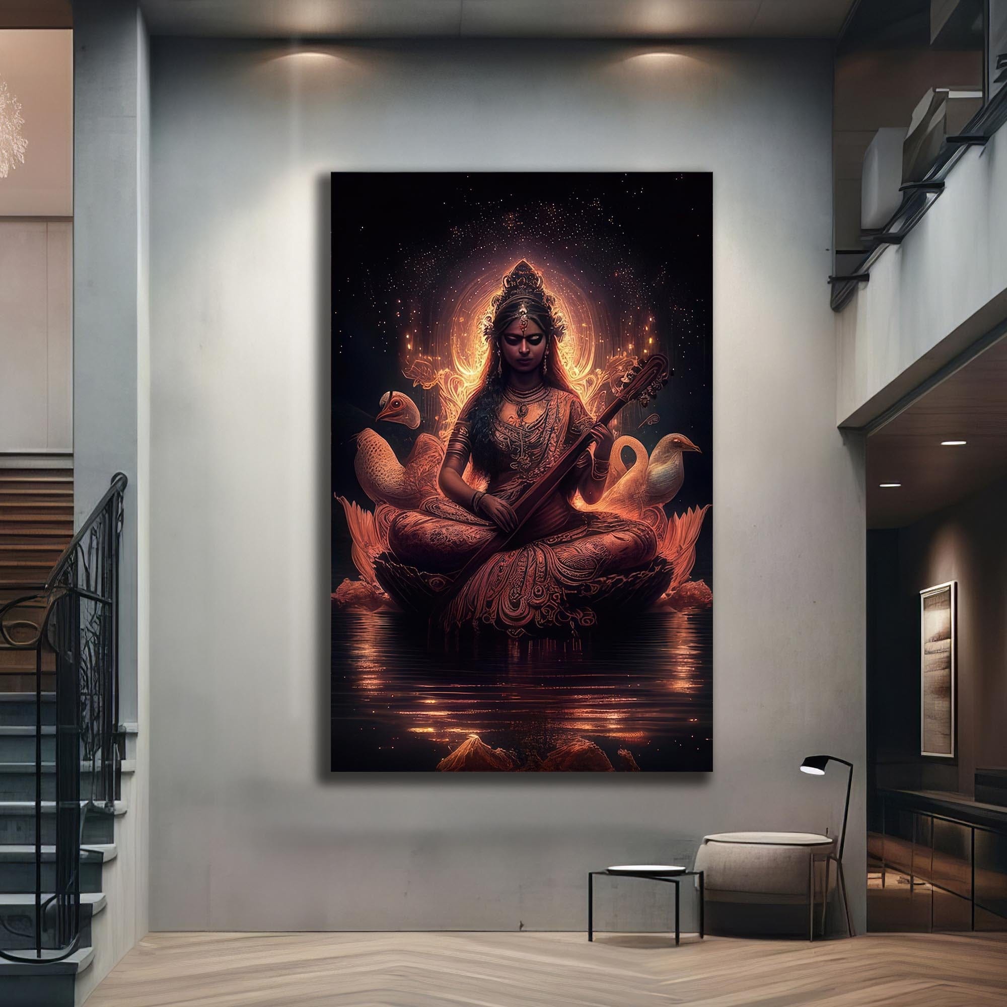 Artronauts Glass Print Veena Grace- Hinduism Tempered Glass Wall Art