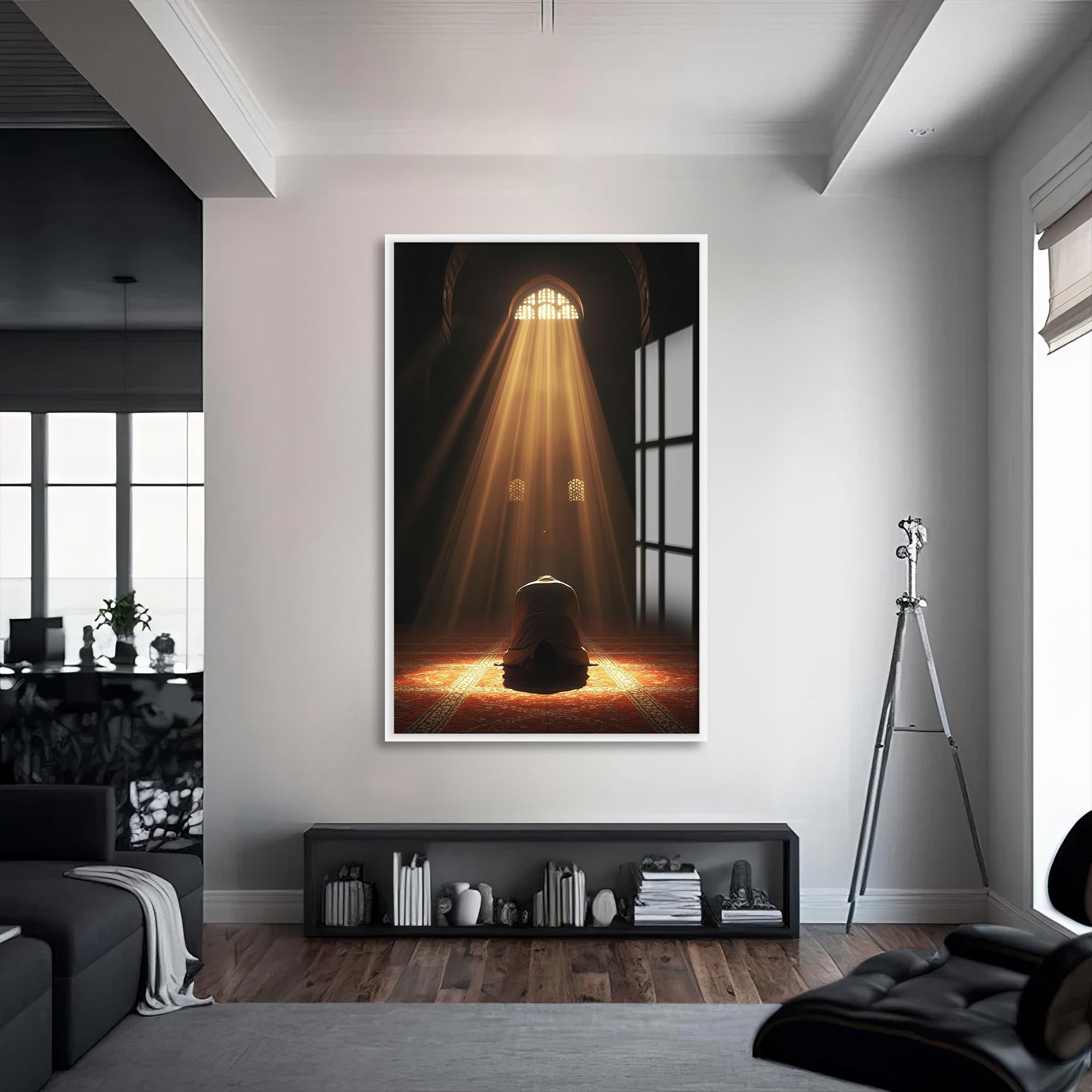 Artronauts Glass Print S | 72x46 cm | 28.3"x18.1" / White Light of Salah- Islamic Tempered Glass Wall Art