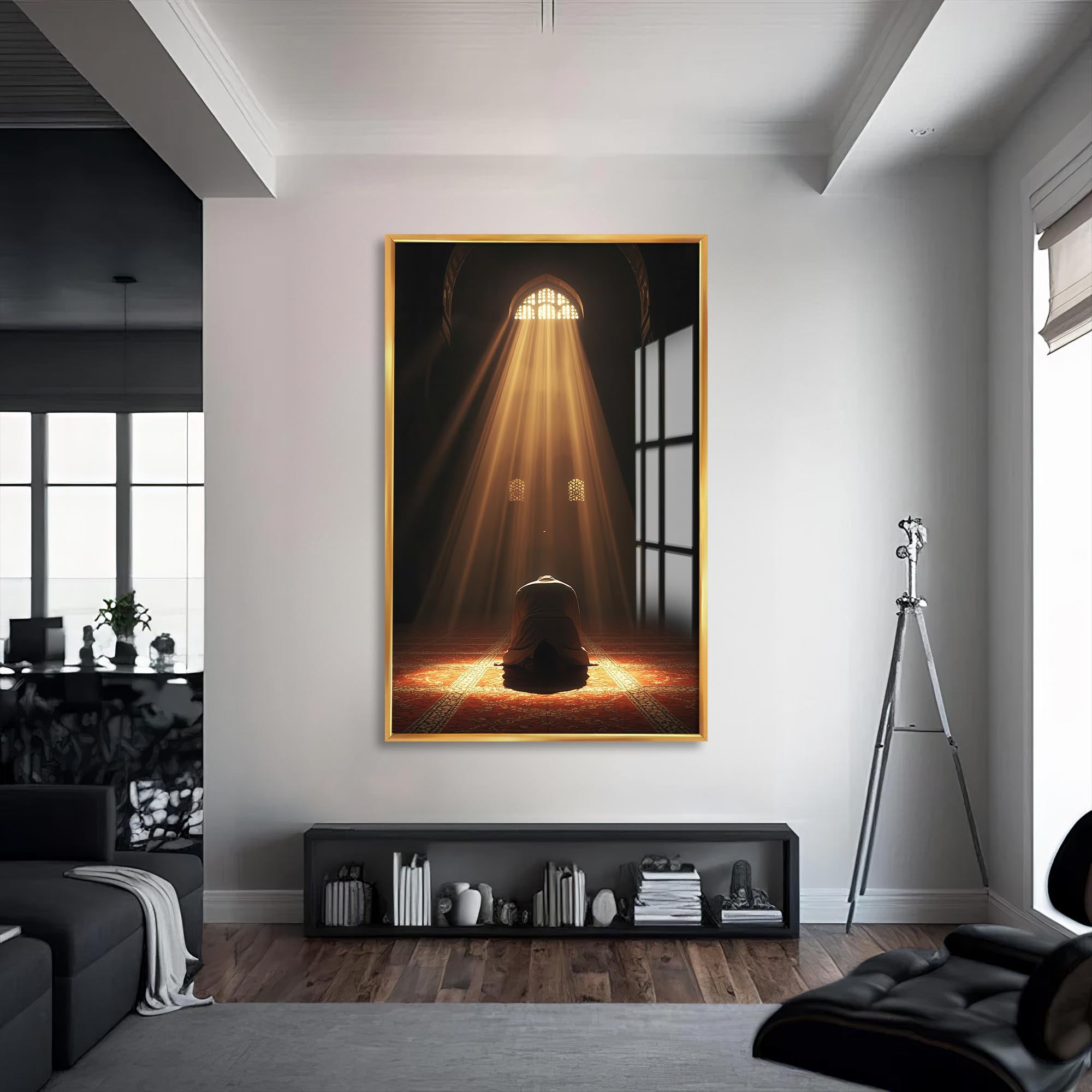Artronauts Glass Print S | 72x46 cm | 28.3"x18.1" / Gold Light of Salah- Islamic Tempered Glass Wall Art