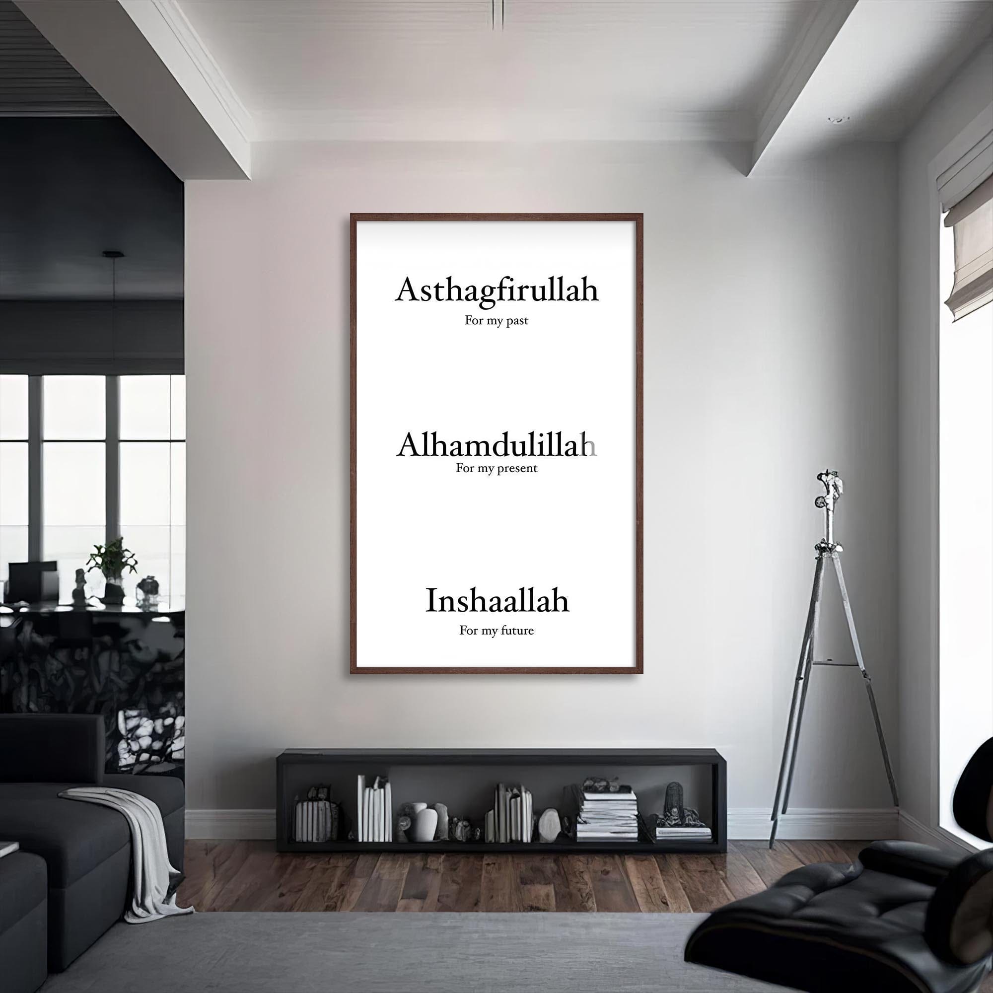 Artronauts Glass Print S | 72x46 cm | 28.3"x18.1" / Walnut Astaghfirullah Alhamdulillah- Islamic Tempered Glass Wall Art