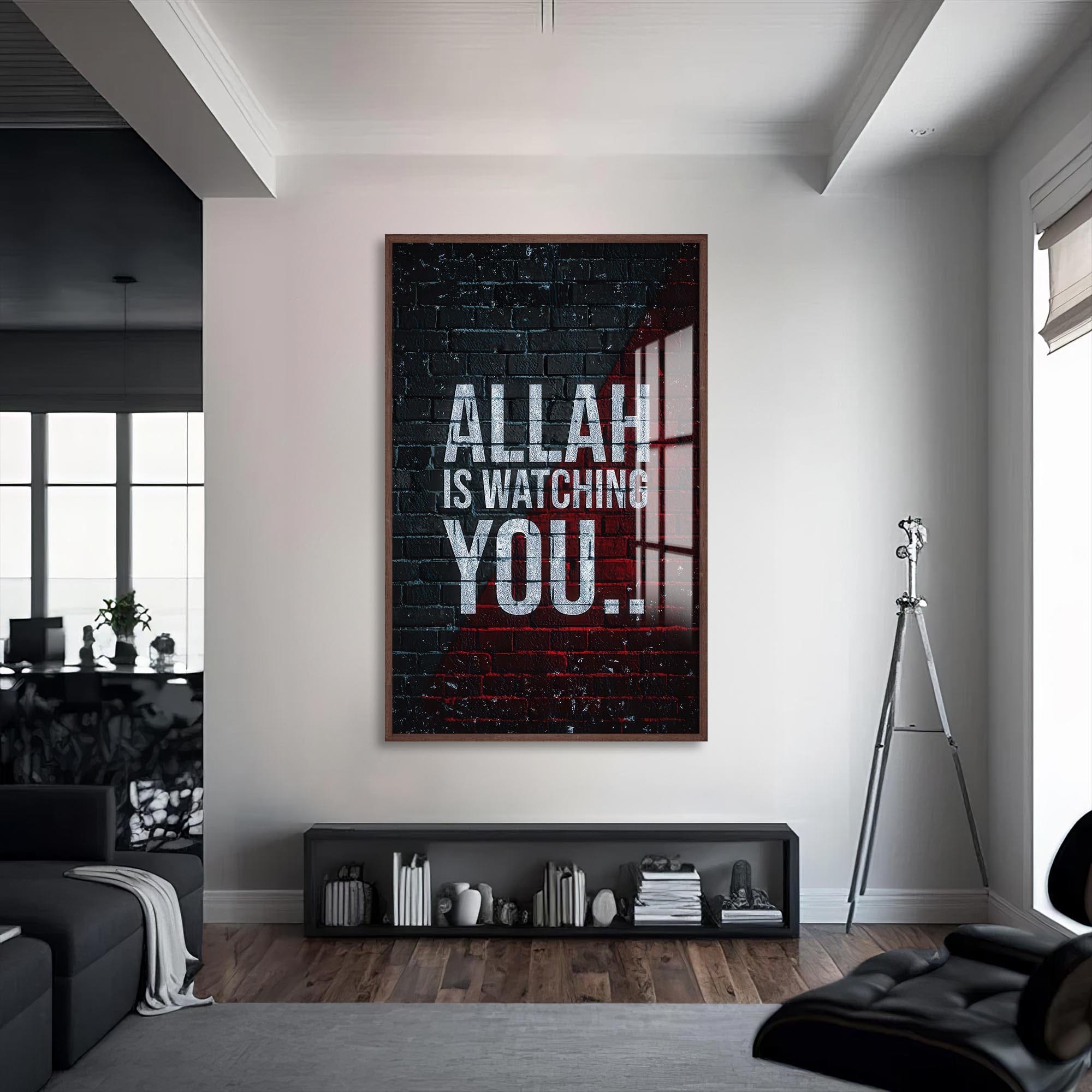 Artronauts Glass Print S | 72x46 cm | 28.3"x18.1" / Walnut Allah Is Watching- Islamic Tempered Glass Wall Art