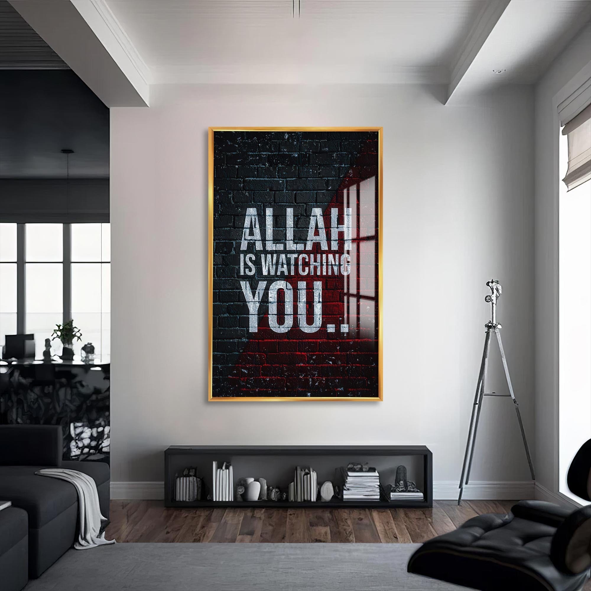 Artronauts Glass Print S | 72x46 cm | 28.3"x18.1" / Gold Allah Is Watching- Islamic Tempered Glass Wall Art