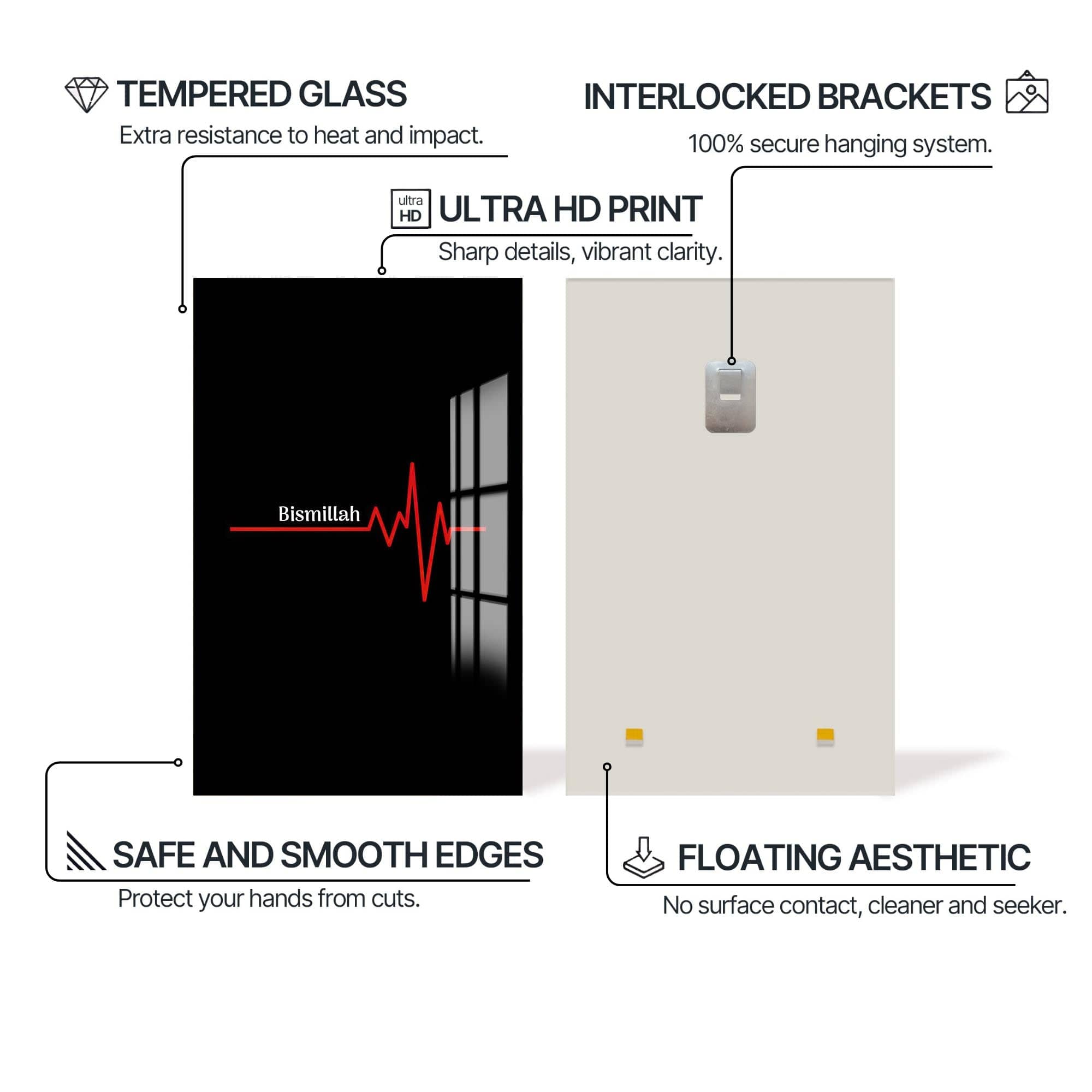 Artronauts Glass Print Bismillah Heartbeat- Islamic Tempered Glass Wall Art