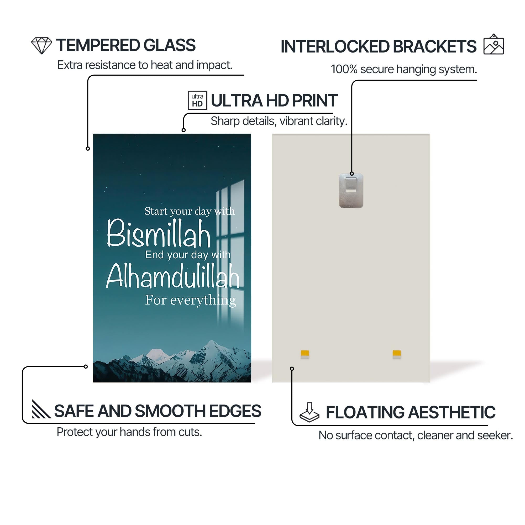 Artronauts Glass Print Bismillah Alhamdulillah- Islamic Tempered Glass Wall Art