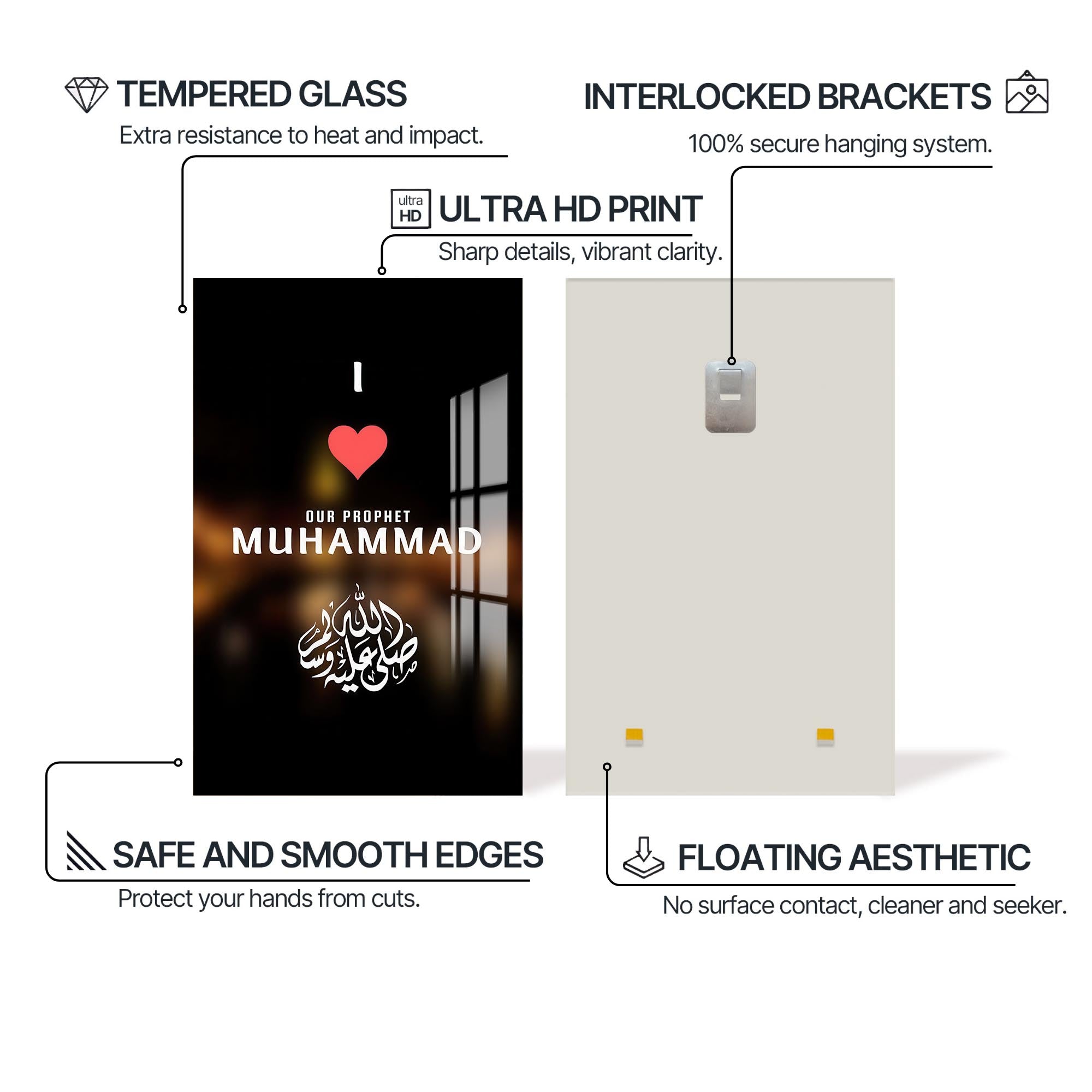 Artronauts Glass Print Love Prophet Muhammad- Islamic Tempered Glass Wall Art