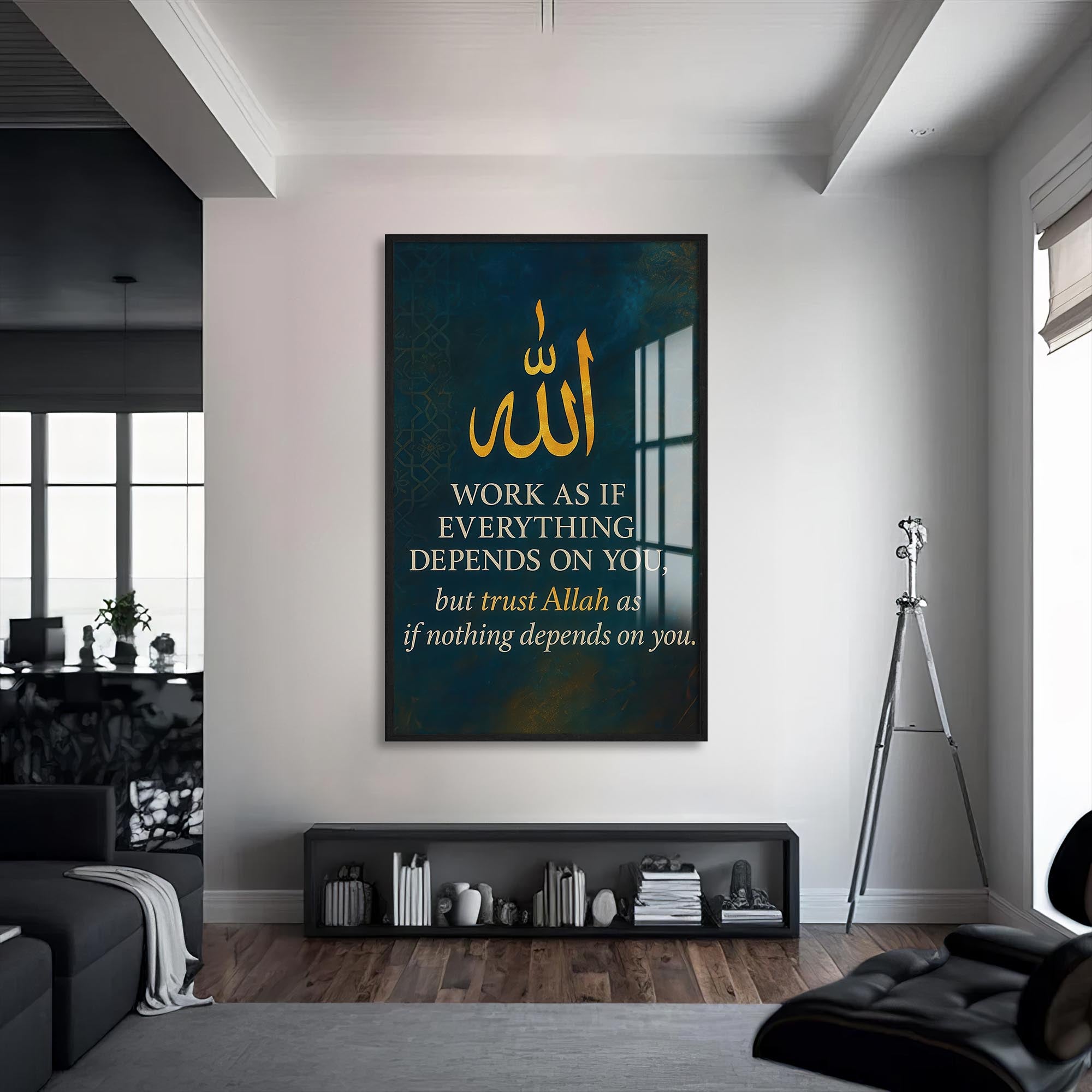 Artronauts Glass Print S | 72x46 cm | 28.3"x18.1" / Black Trust in Allah- Islamic Tempered Glass Wall Art