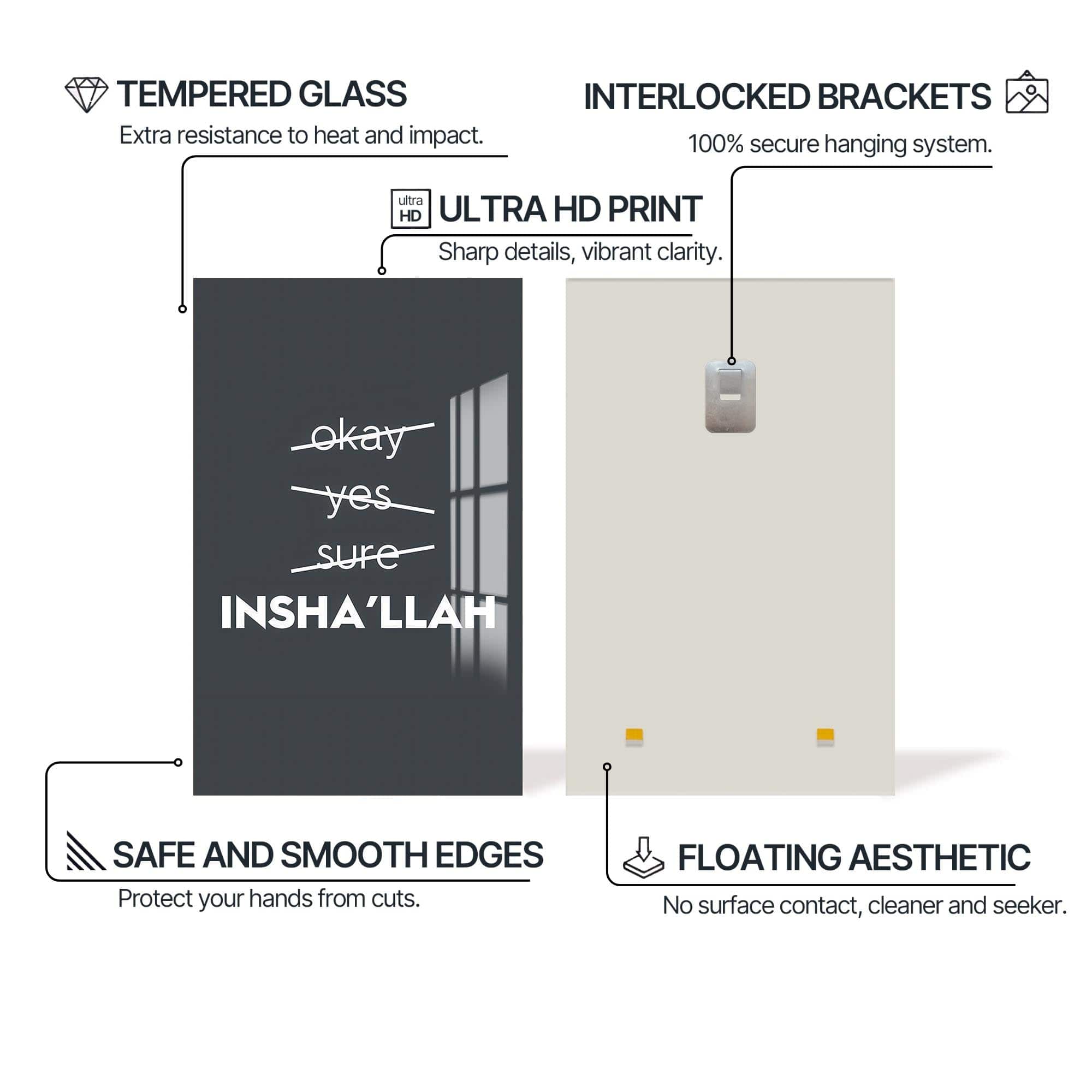 Artronauts Glass Print Insha’Allah- Islamic Tempered Glass Wall Art