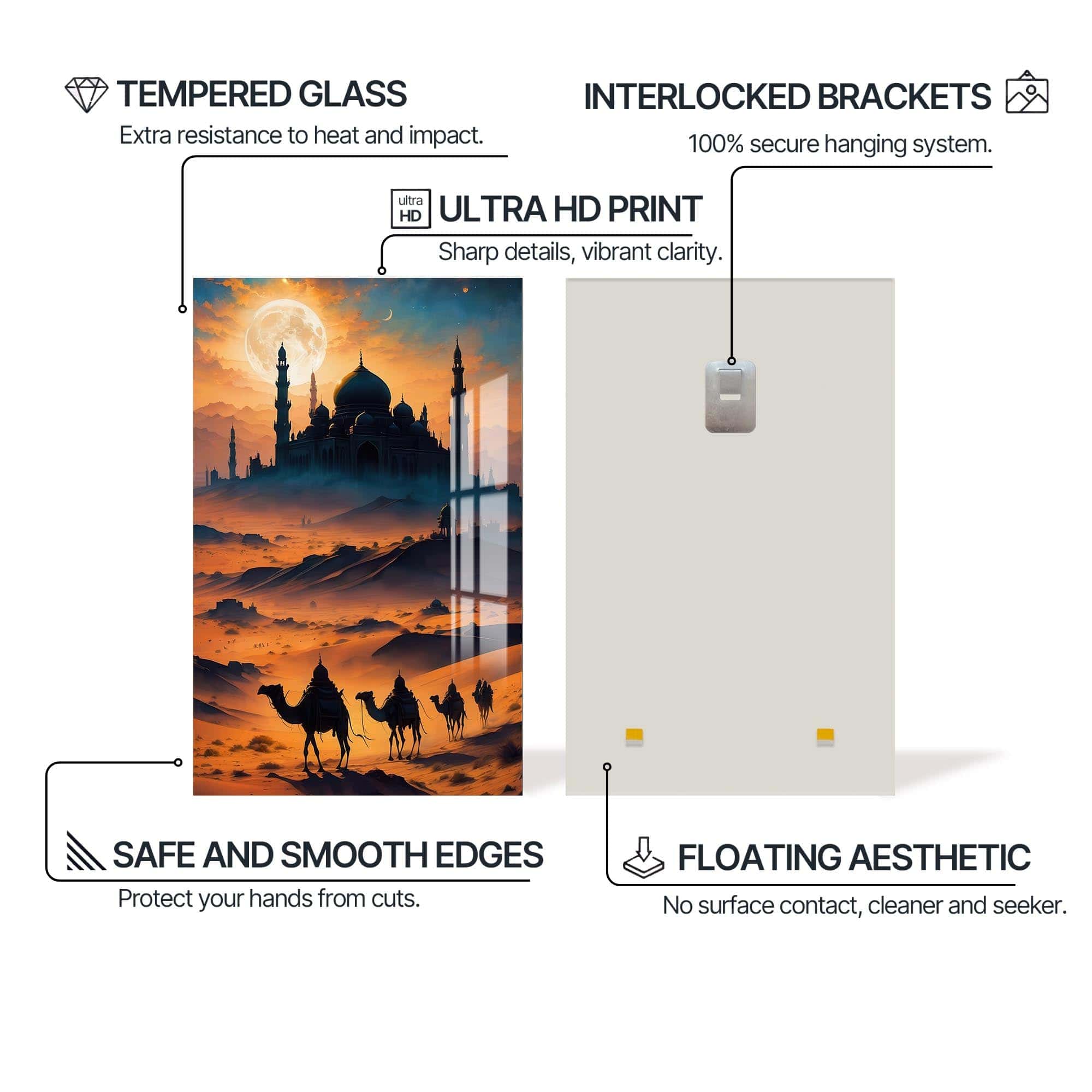 Artronauts Glass Print Desert Mosque Journey- Islamic Tempered Glass Wall Art