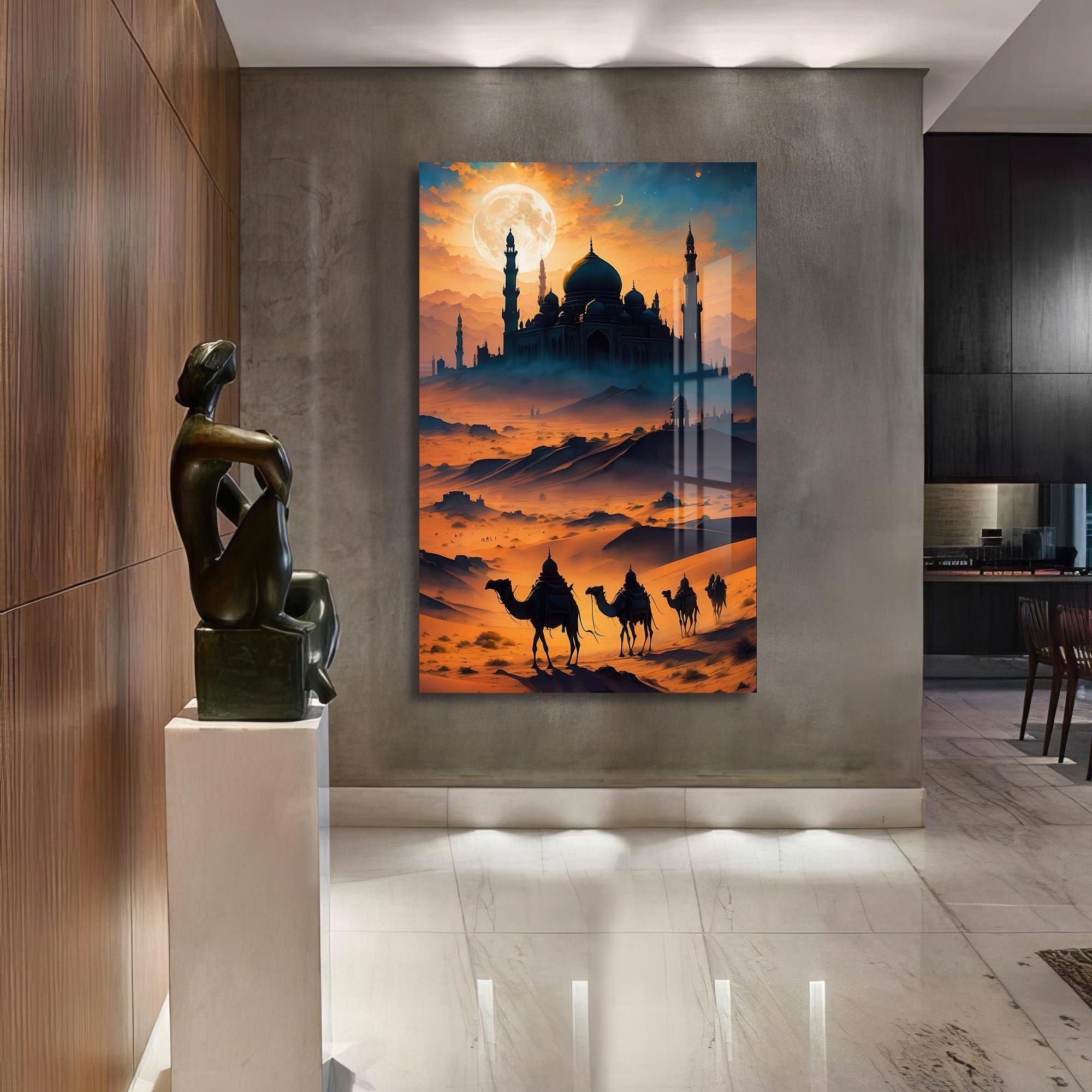 Artronauts Glass Print Desert Mosque Journey- Islamic Tempered Glass Wall Art