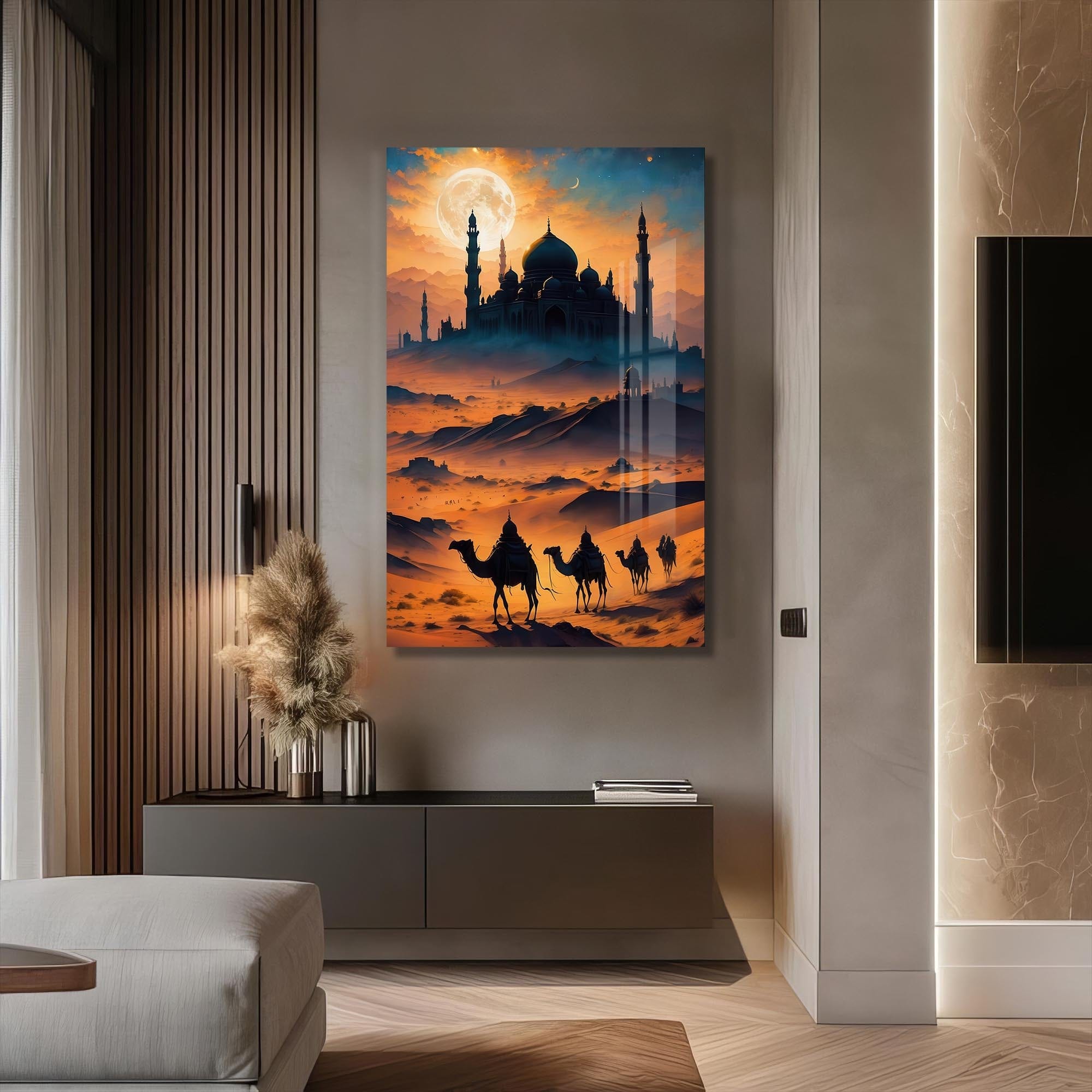 Artronauts Glass Print Desert Mosque Journey- Islamic Tempered Glass Wall Art
