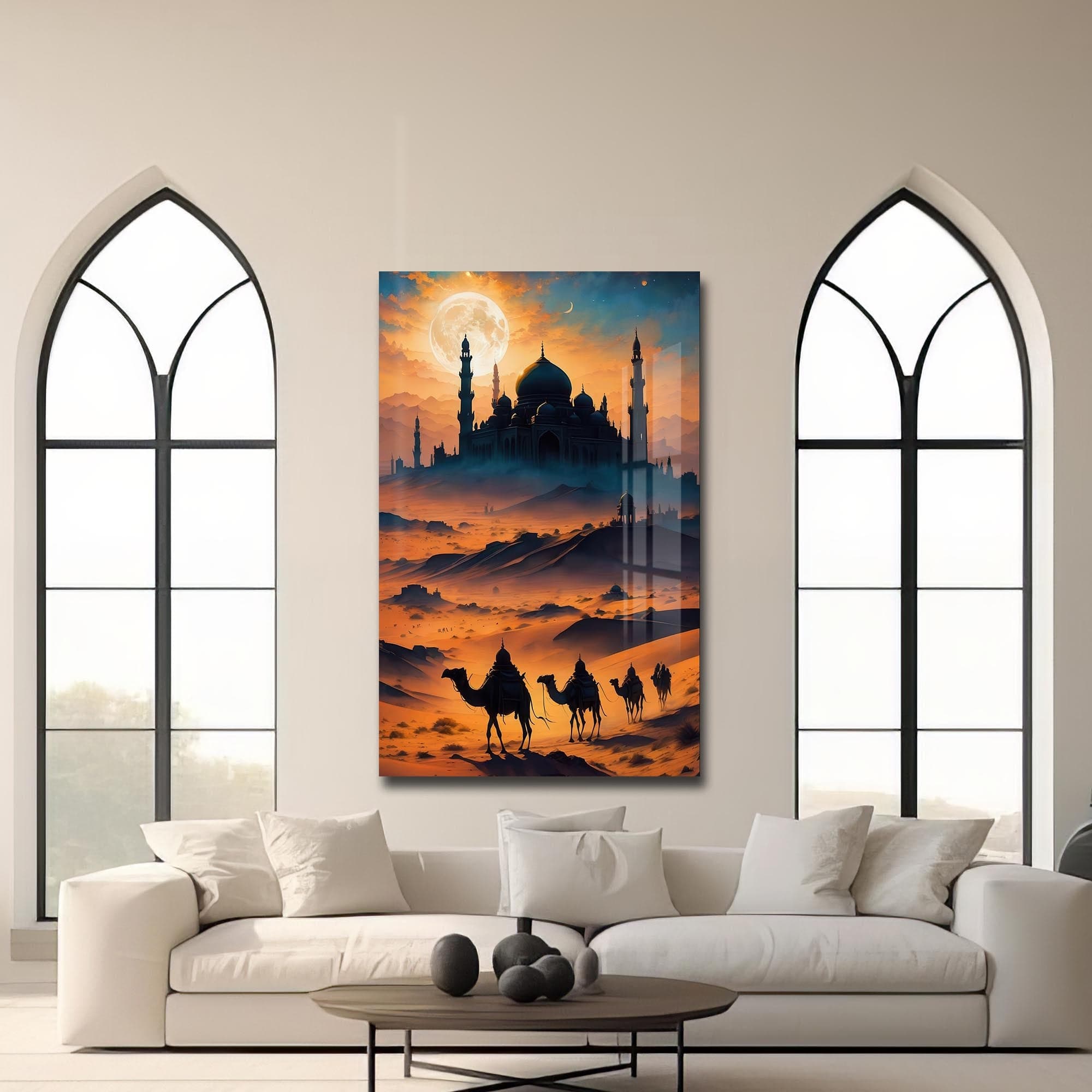 Artronauts Glass Print Desert Mosque Journey- Islamic Tempered Glass Wall Art