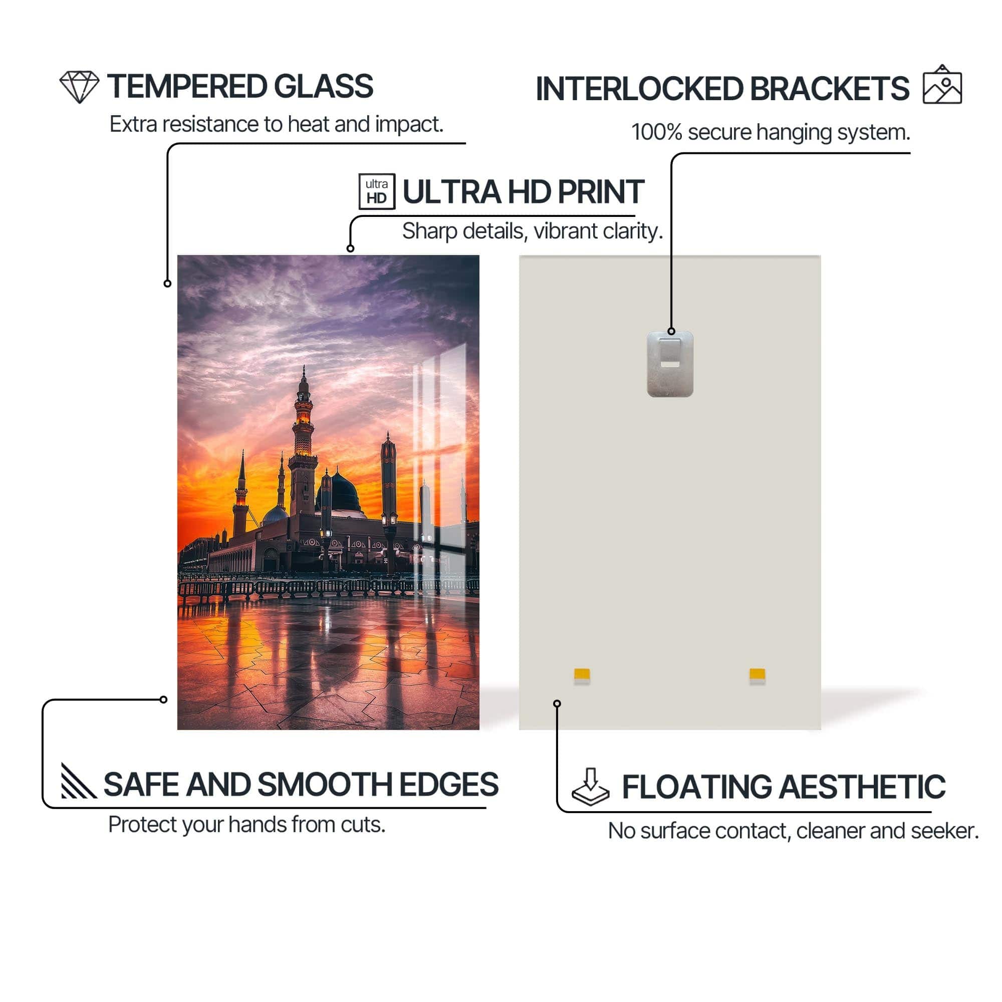 Artronauts Glass Print Masjid at Sunset- Islamic Tempered Glass Wall Art