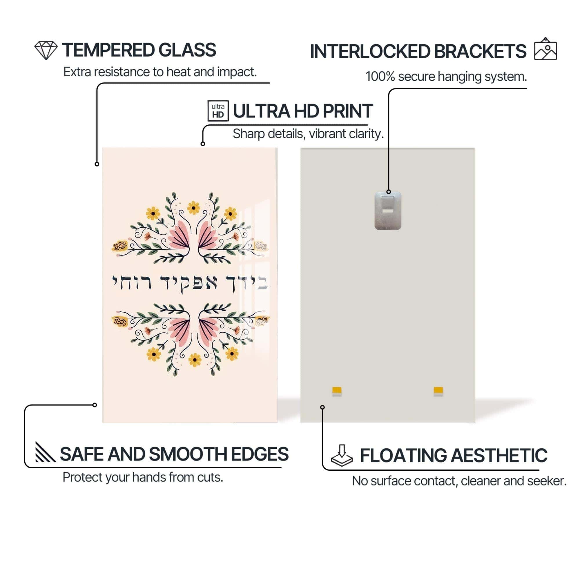 Artronauts Glass Print Floral Blessing- Judaism Tempered Glass Wall Art