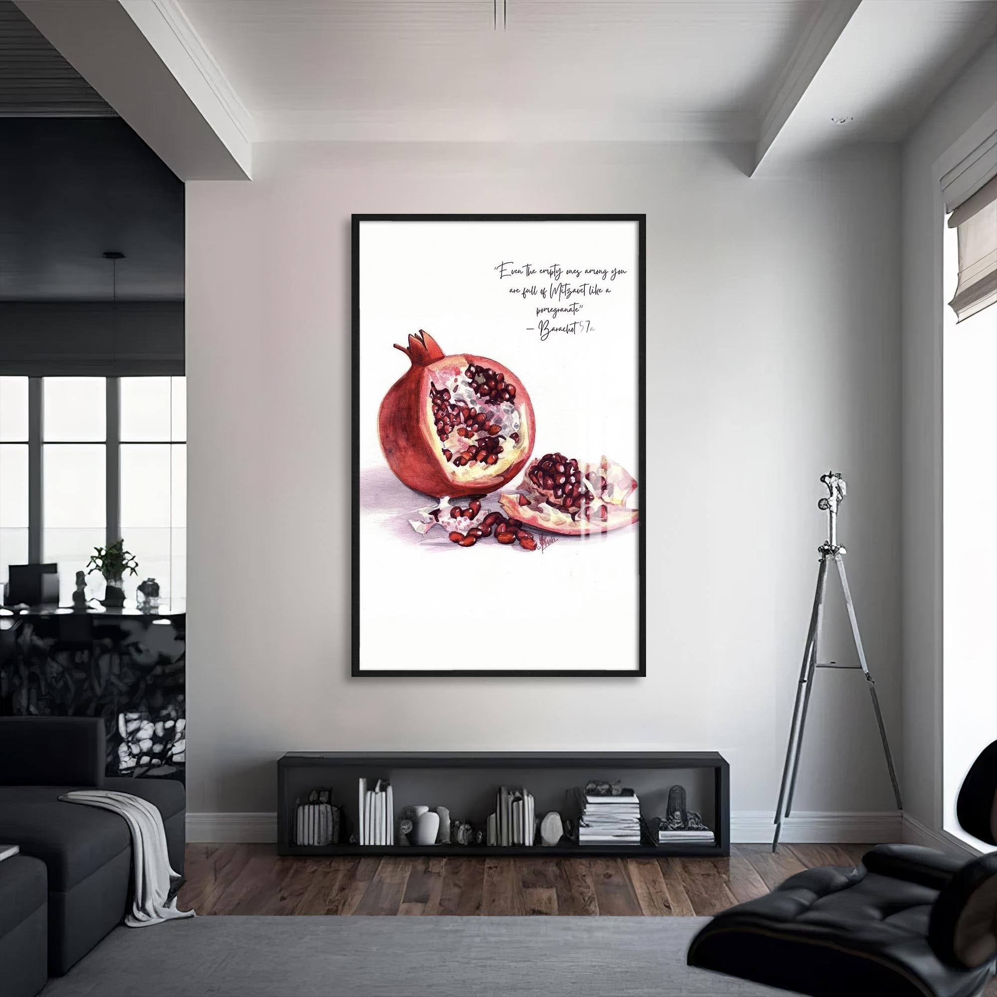 Artronauts Glass Print S | 72x46 cm | 28.3"x18.1" / Black Pomegranate Faith- Judaism Tempered Glass Wall Art