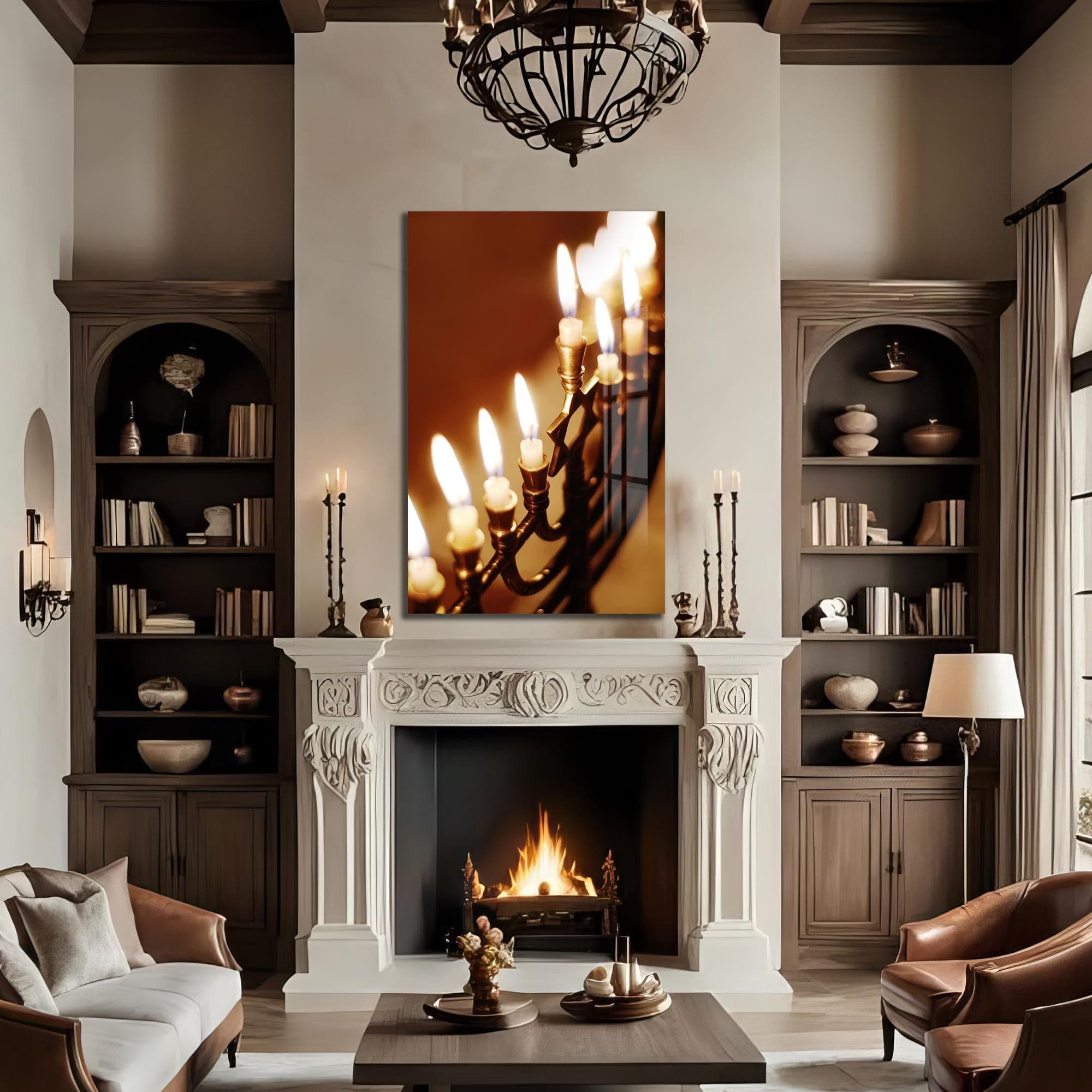 Artronauts Glass Print Menorah Candlelight- Judaism Tempered Glass Wall Art