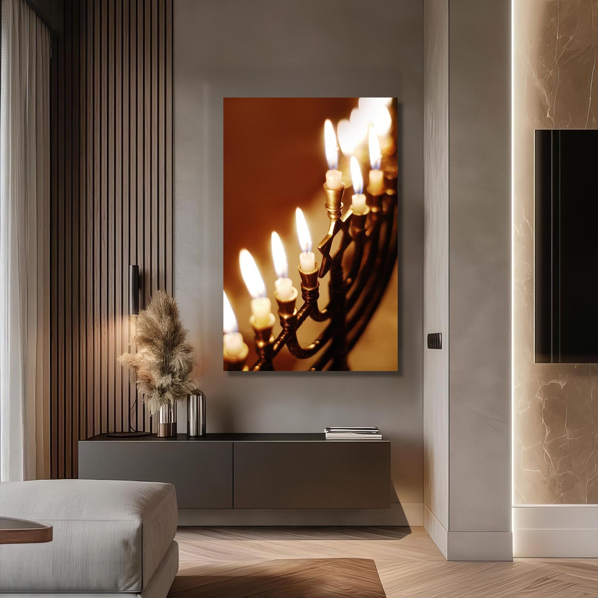 Artronauts Glass Print Menorah Candlelight- Judaism Tempered Glass Wall Art