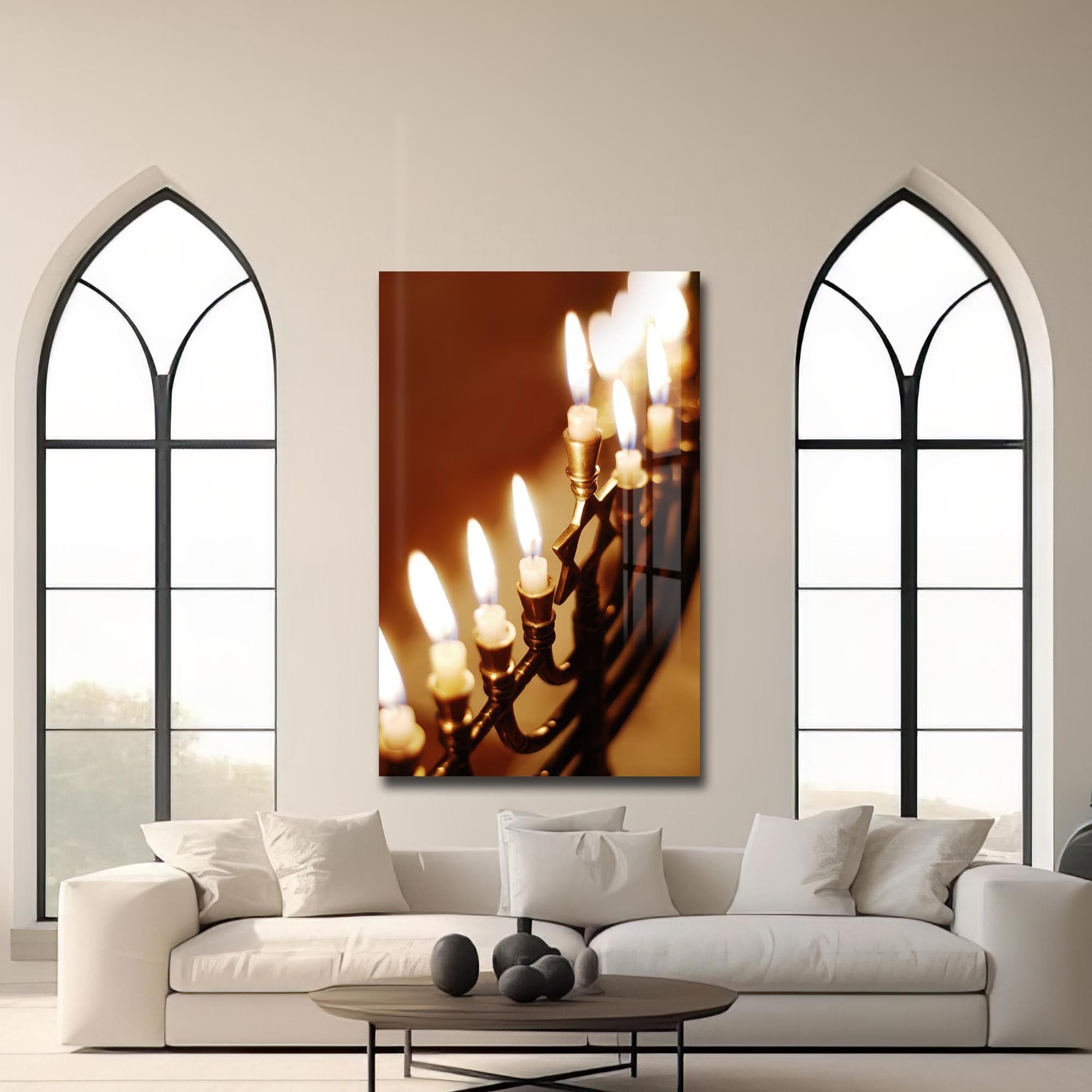 Artronauts Glass Print Menorah Candlelight- Judaism Tempered Glass Wall Art