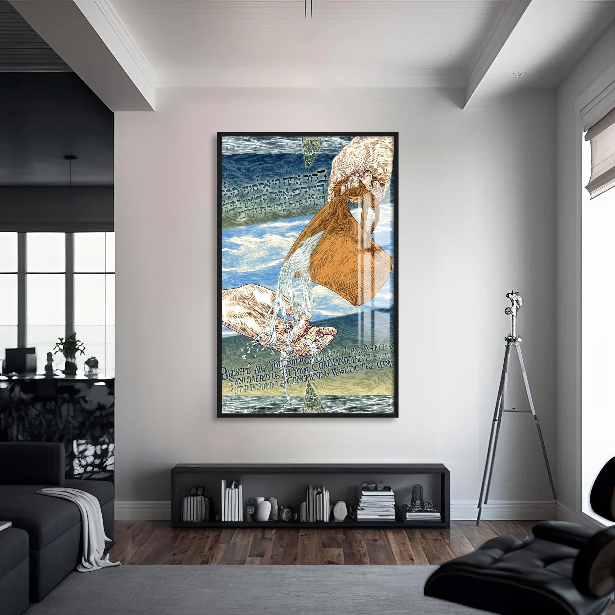 Artronauts Glass Print S | 72x46 cm | 28.3"x18.1" / Black Washing of Hands- Judaism Tempered Glass Wall Art