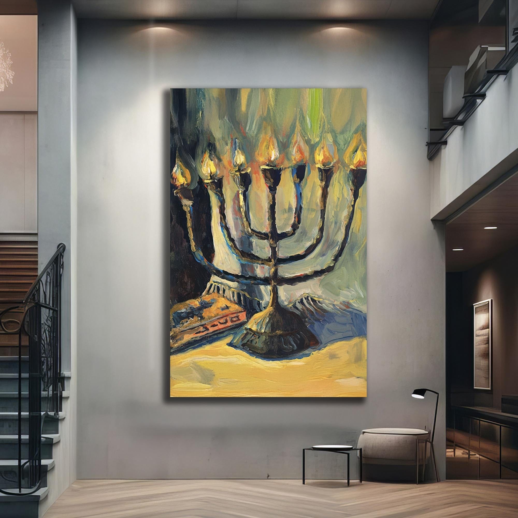 Artronauts Glass Print Menorah Oil Painting- Judaism Tempered Glass Wall Art