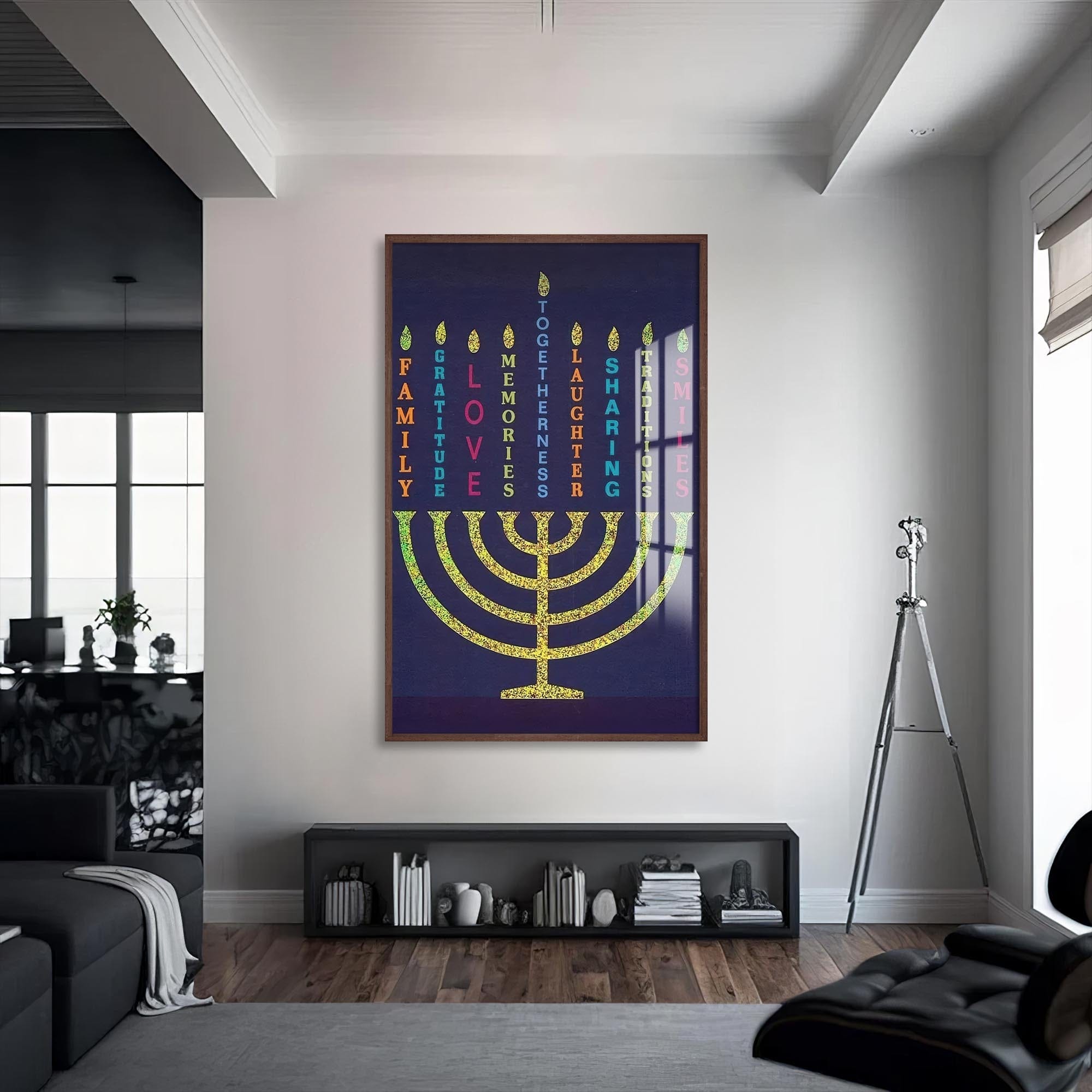 Artronauts Glass Print S | 72x46 cm | 28.3"x18.1" / Walnut Names of Love- Judaism Tempered Glass Wall Art