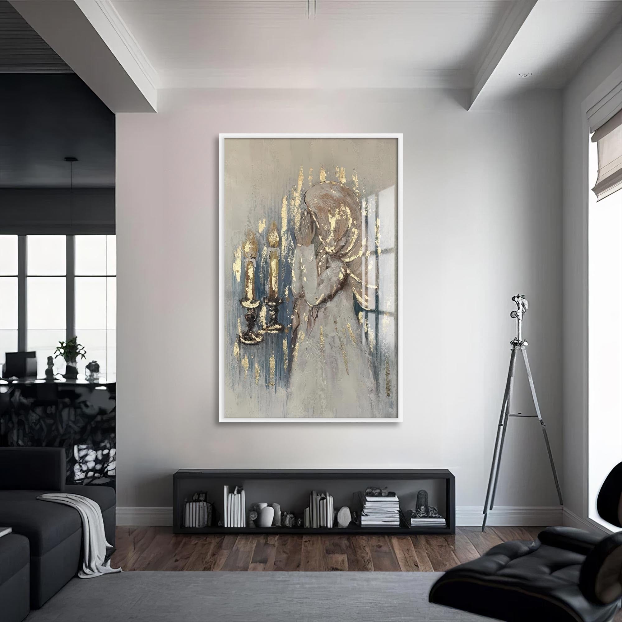 Artronauts Glass Print S | 72x46 cm | 28.3"x18.1" / White Shabbat Prayer- Judaism Tempered Glass Wall Art