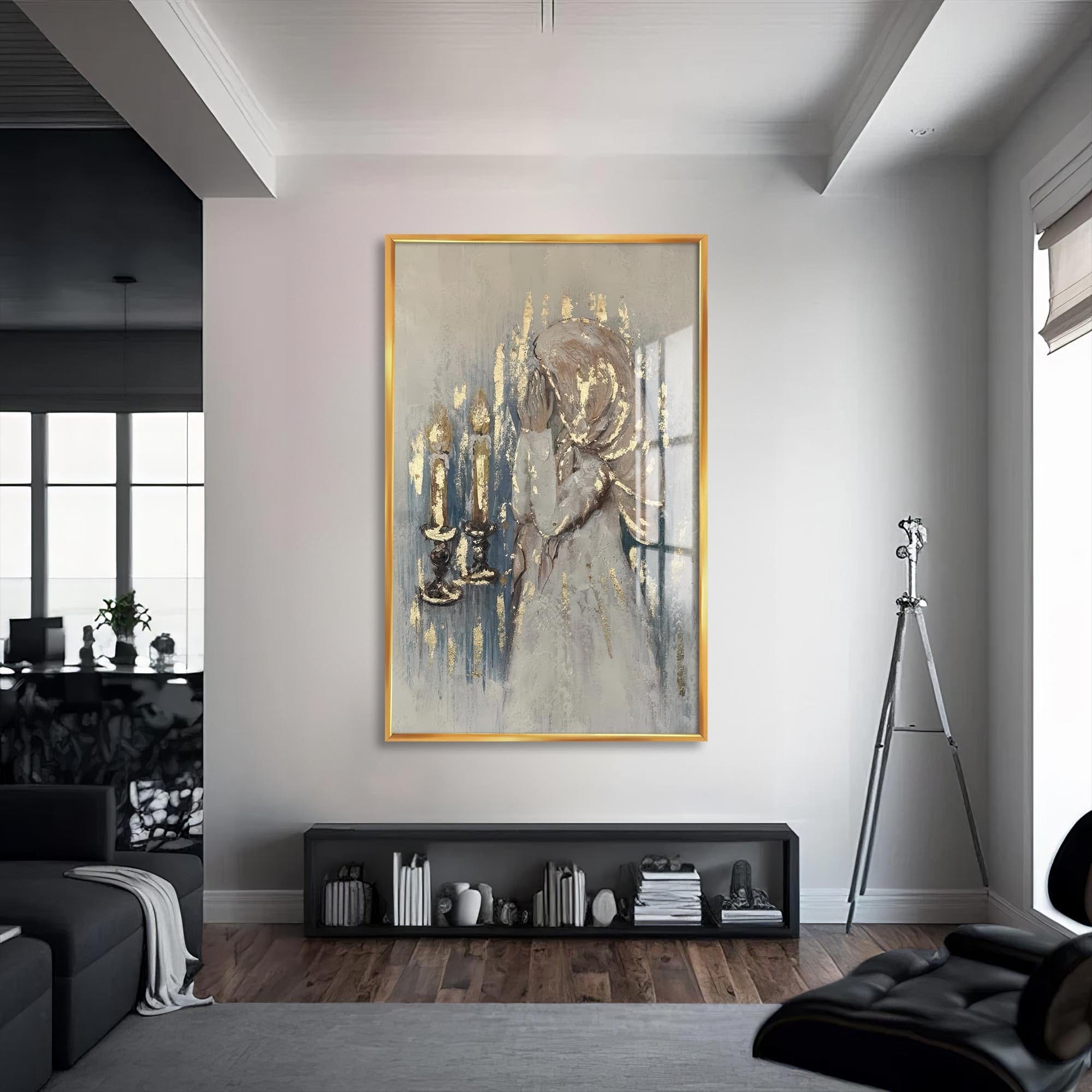 Artronauts Glass Print S | 72x46 cm | 28.3"x18.1" / Gold Shabbat Prayer- Judaism Tempered Glass Wall Art