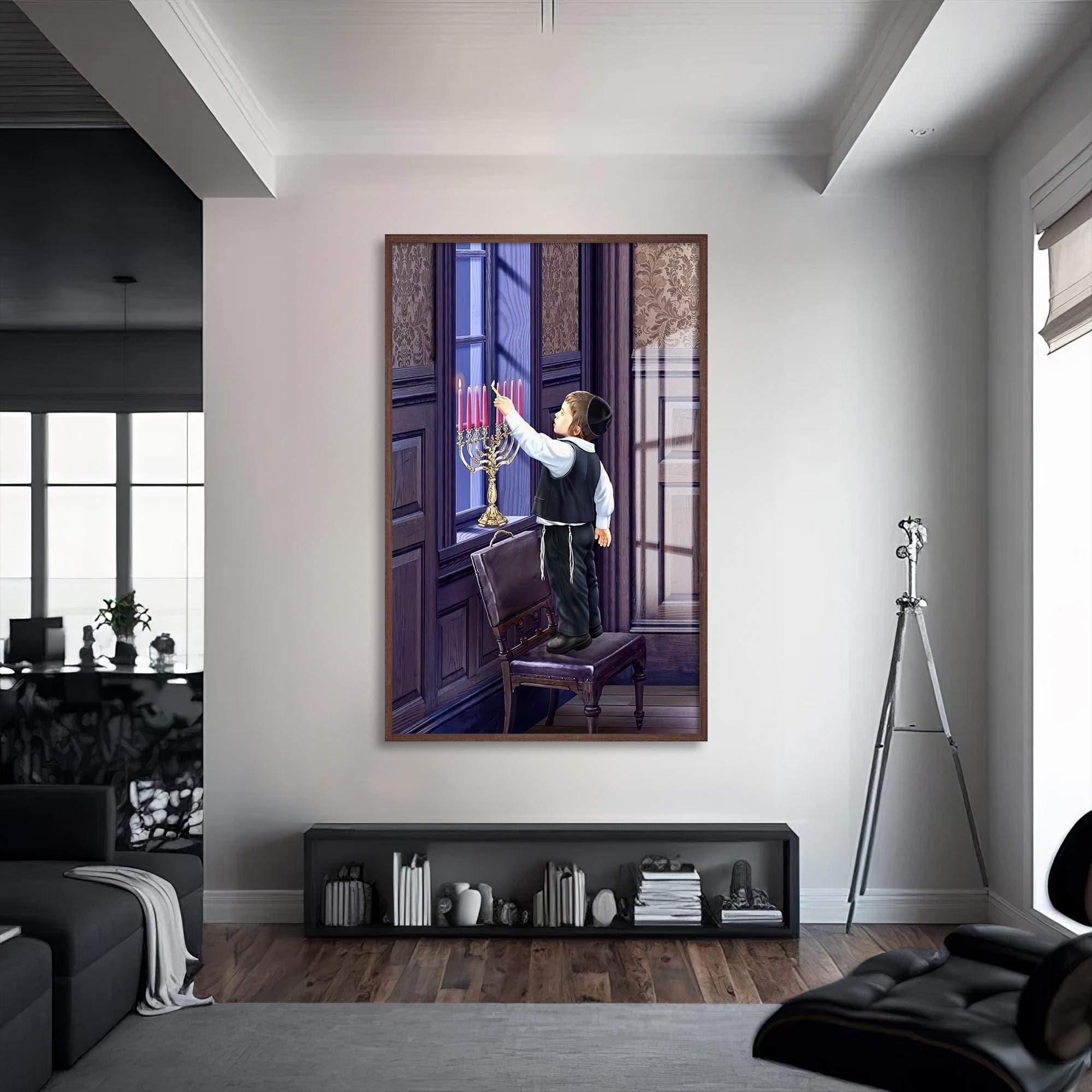 Artronauts Glass Print S | 72x46 cm | 28.3"x18.1" / Walnut First Candle- Judaism Tempered Glass Wall Art