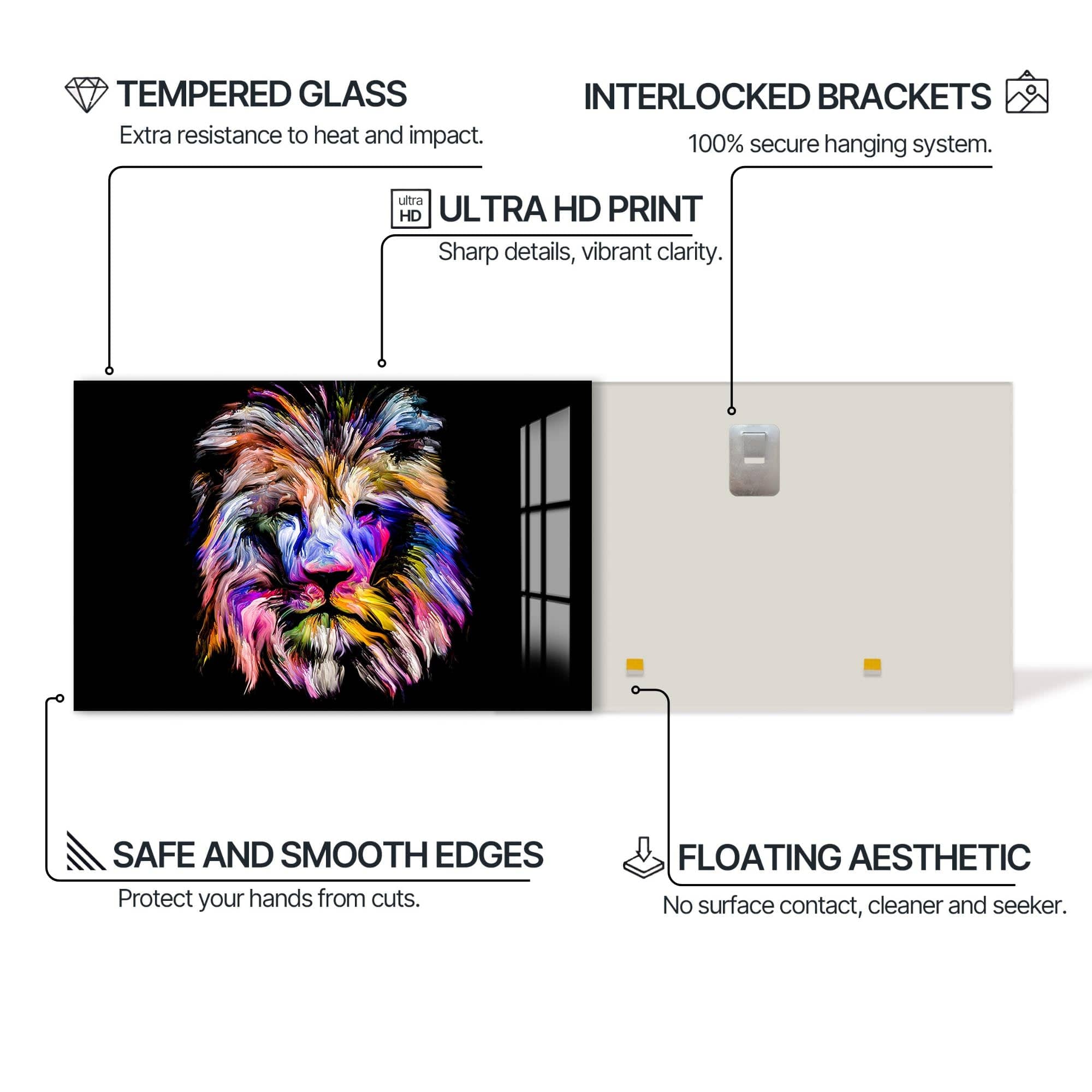 Artronauts Glass Print Chromatic Mane Lion – Animal Tempered Glass Wall Art