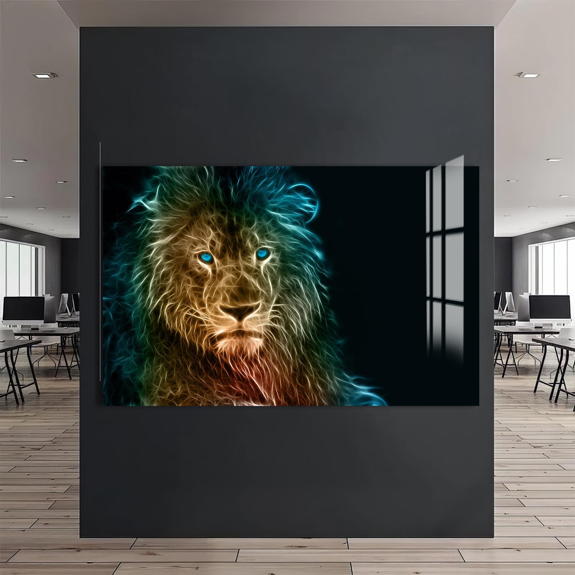 Artronauts Glass Print Neon Spirit Lion – Animal Tempered Glass Wall Art