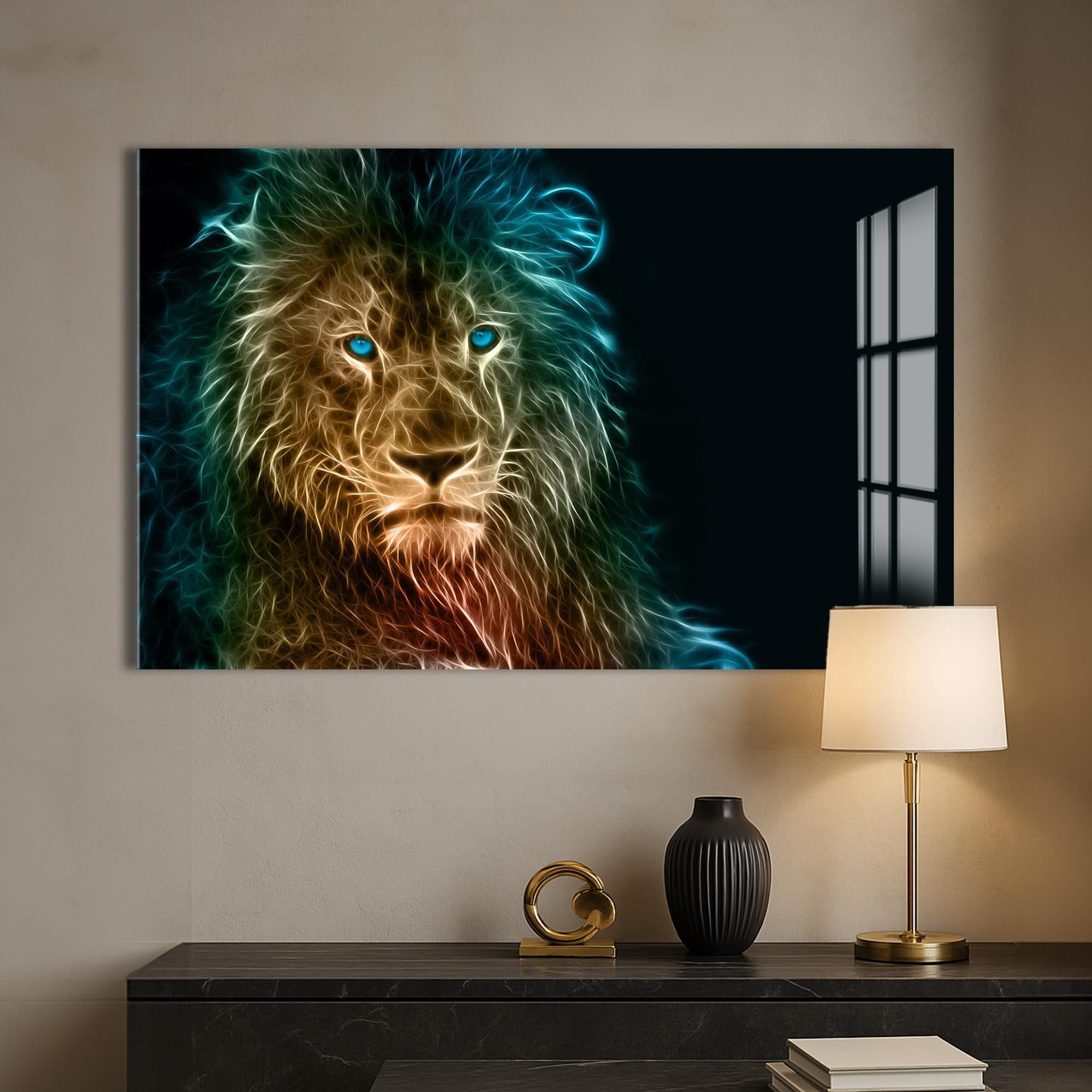 Artronauts Glass Print Neon Spirit Lion – Animal Tempered Glass Wall Art