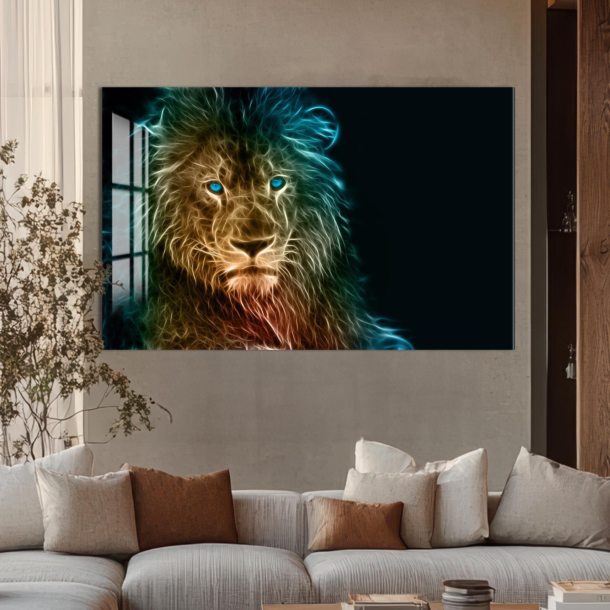 Artronauts Glass Print Neon Spirit Lion – Animal Tempered Glass Wall Art