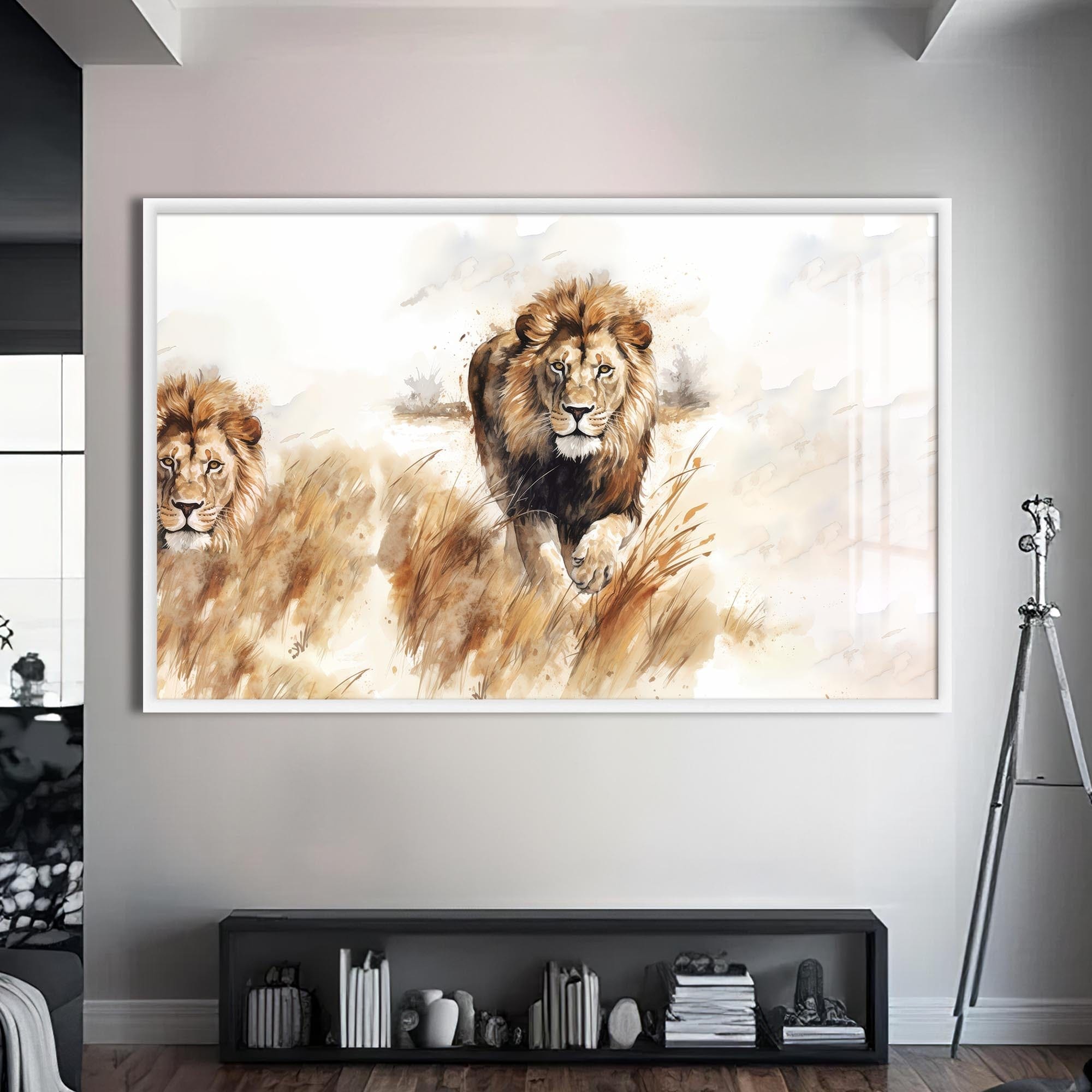 Artronauts Glass Print S | 72x46 cm | 28.3"x18.1" / White Savannah Charge – Animal Tempered Glass Wall Art