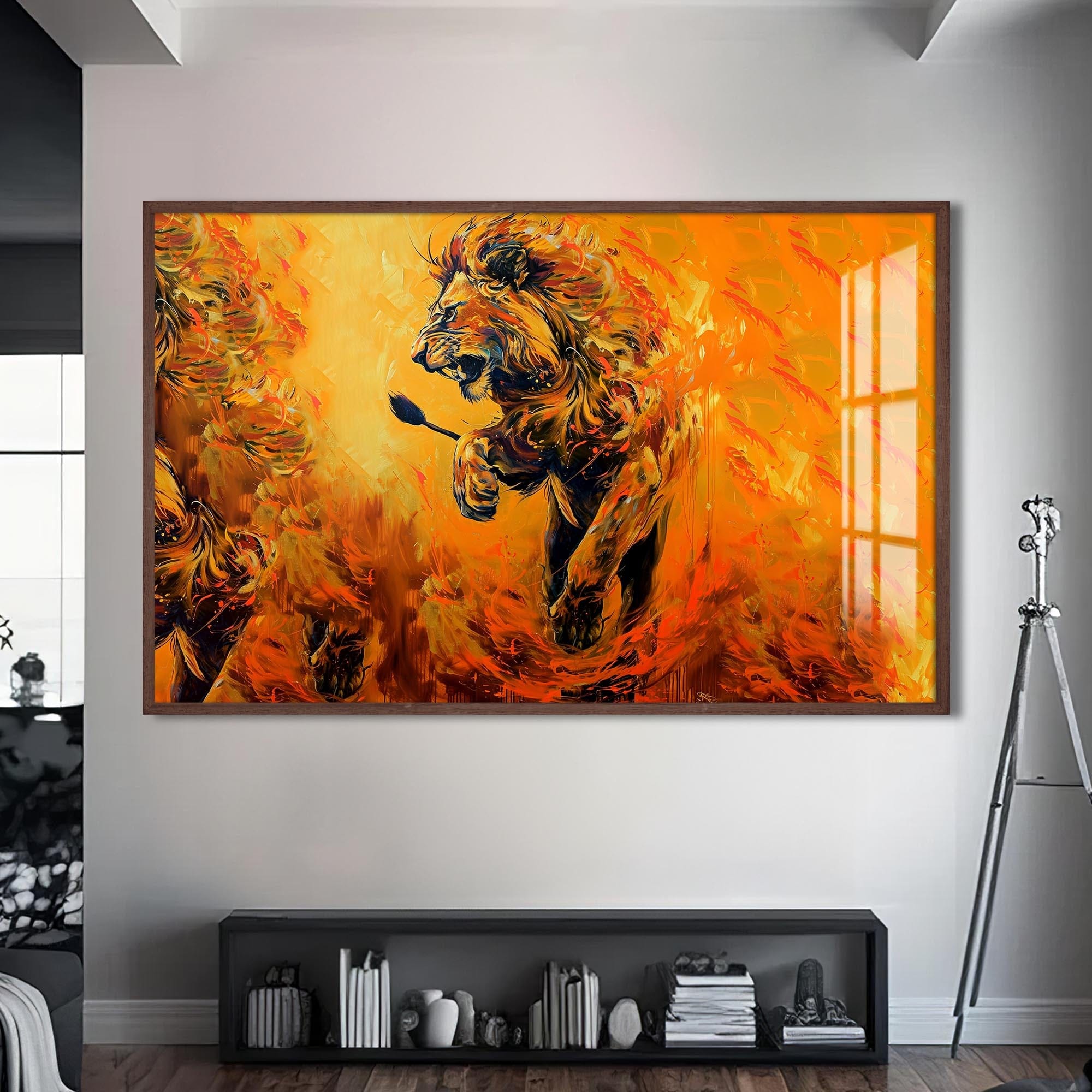 Artronauts Glass Print S | 72x46 cm | 28.3"x18.1" / Walnut Blaze Runner – Animal Tempered Glass Wall Art