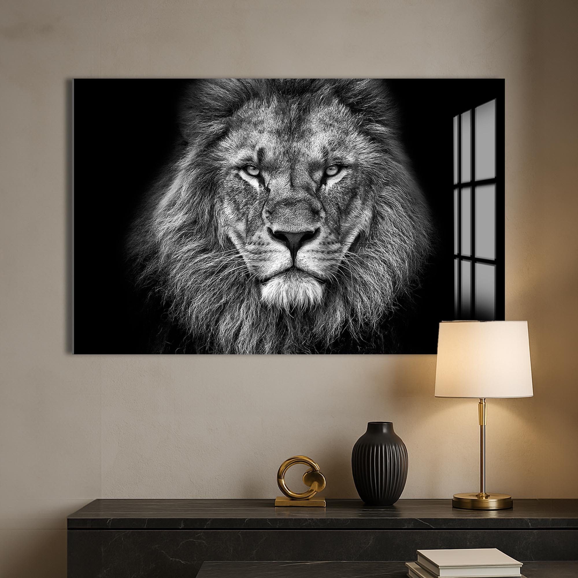 Artronauts Glass Print Monochrome Power Lion – Animal Tempered Glass Wall Art