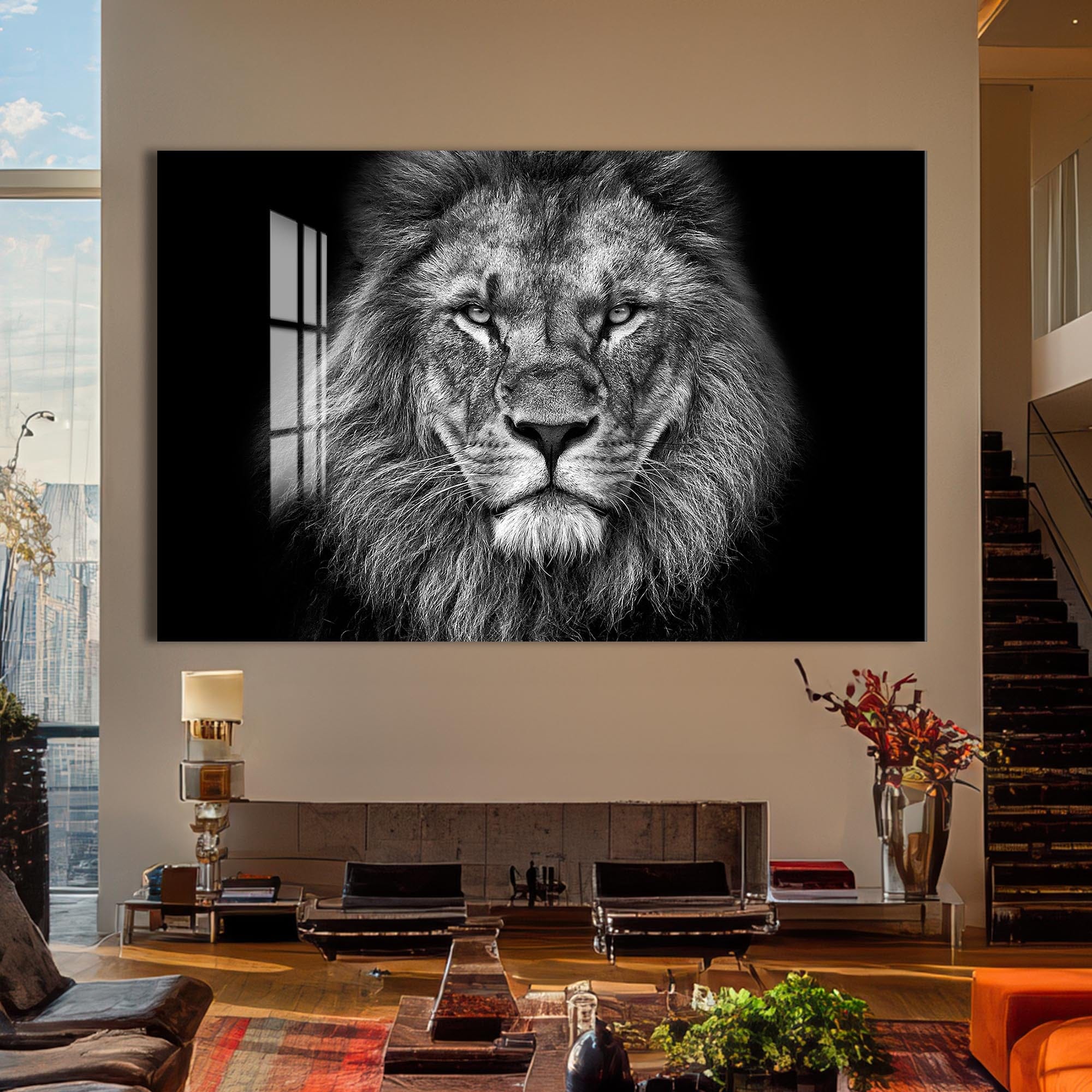 Artronauts Glass Print Monochrome Power Lion – Animal Tempered Glass Wall Art