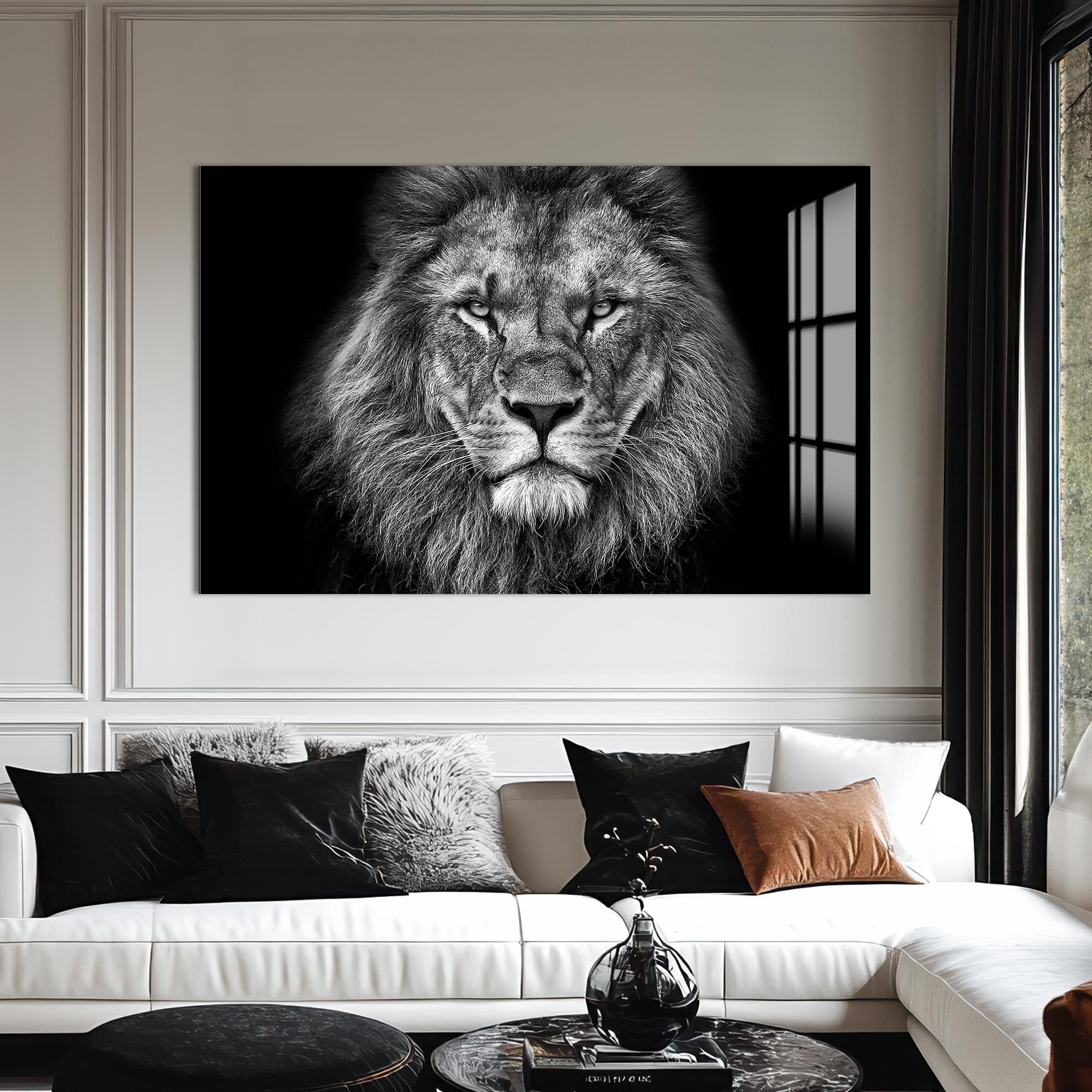 Artronauts Glass Print Monochrome Power Lion – Animal Tempered Glass Wall Art