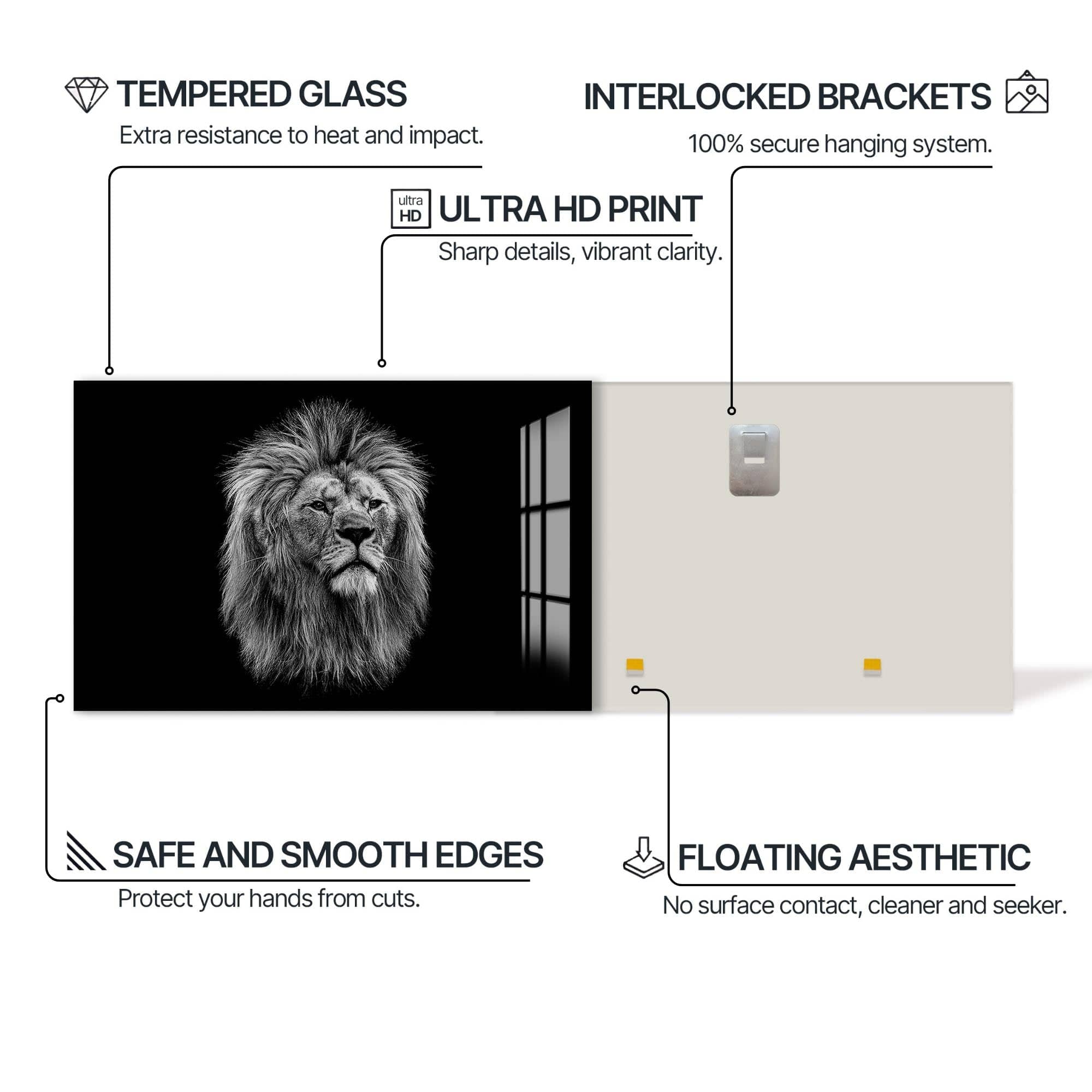 Artronauts Glass Print Noble Gaze Lion – Animal Tempered Glass Wall Art