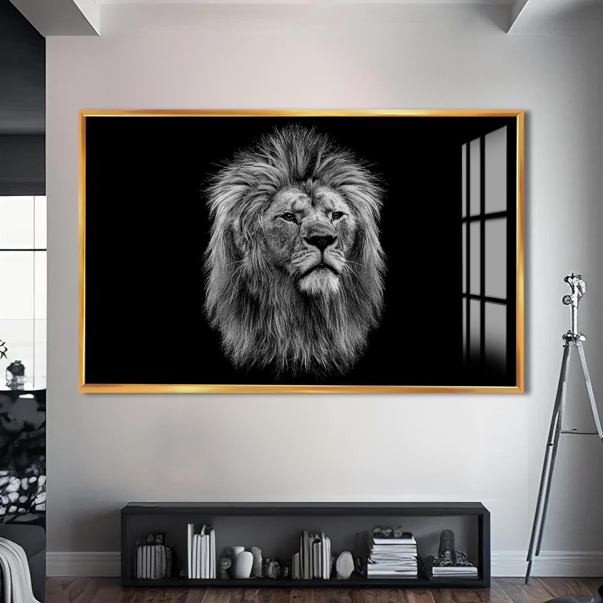 Artronauts Glass Print S | 72x46 cm | 28.3"x18.1" / Gold Noble Gaze Lion – Animal Tempered Glass Wall Art