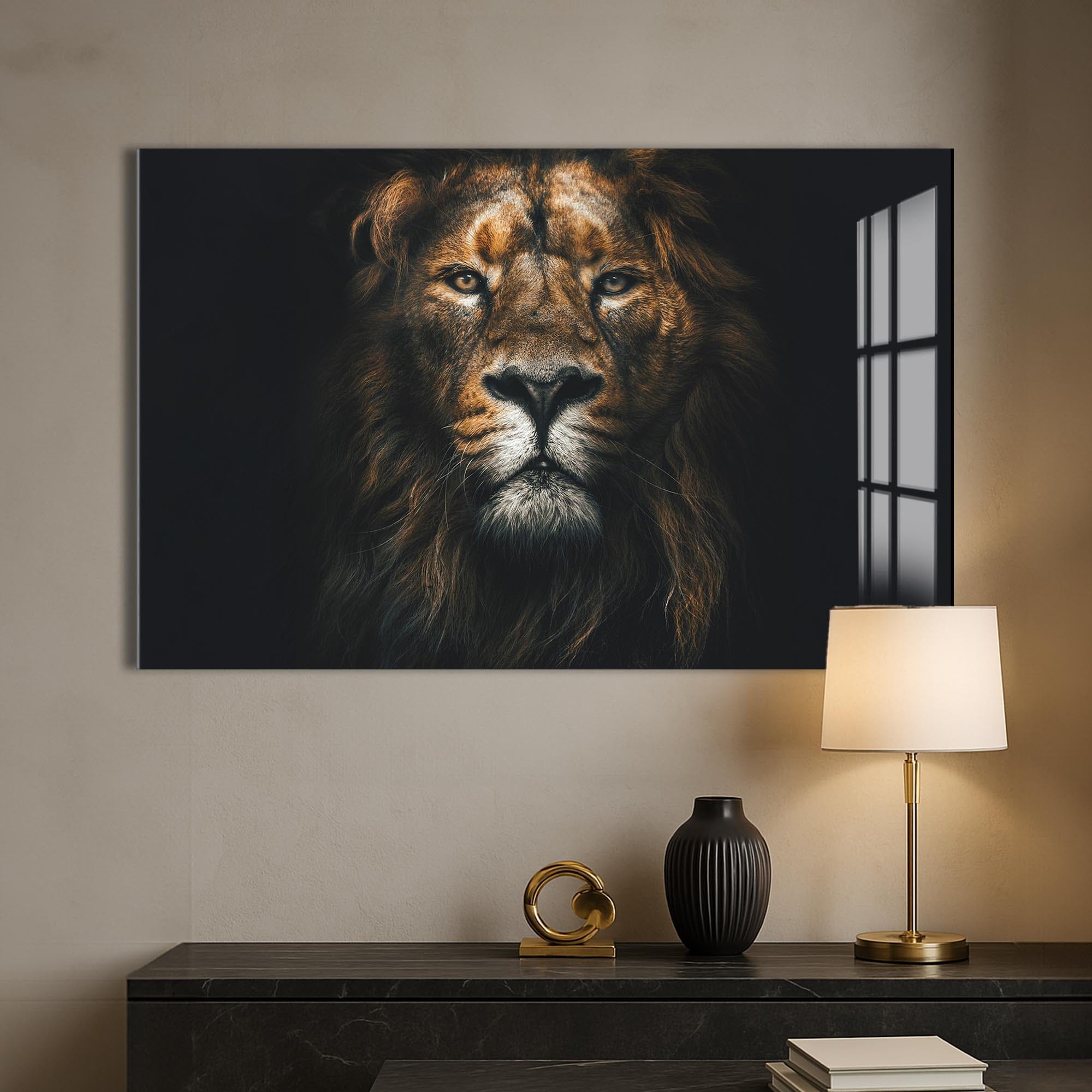 Artronauts Glass Print Regal Light Lion – Animal Tempered Glass Wall Art