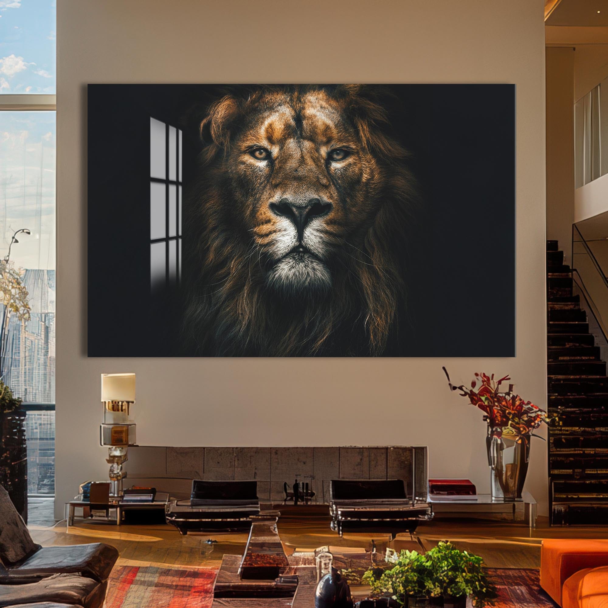 Artronauts Glass Print Regal Light Lion – Animal Tempered Glass Wall Art