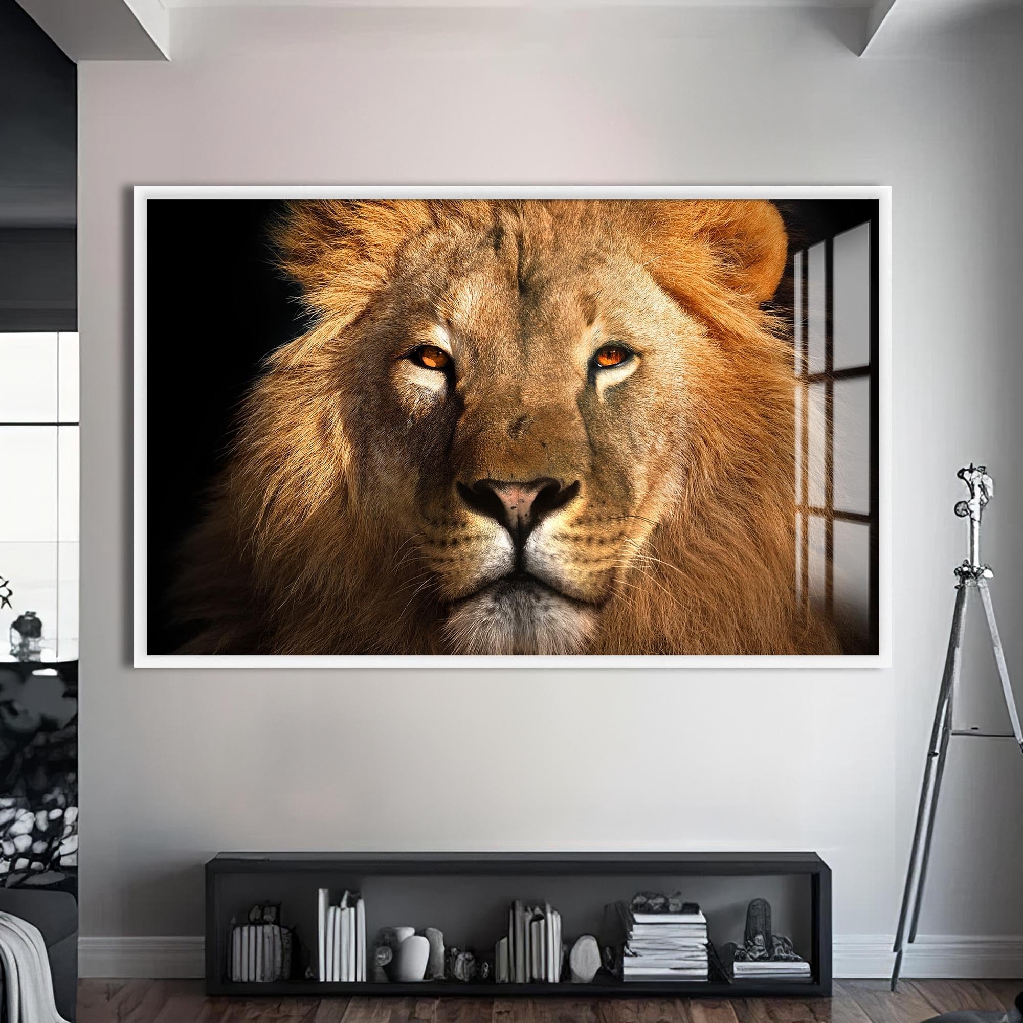Artronauts Glass Print S | 72x46 cm | 28.3"x18.1" / White Arctic Spectrum Lion – Animal Tempered Glass Wall Art