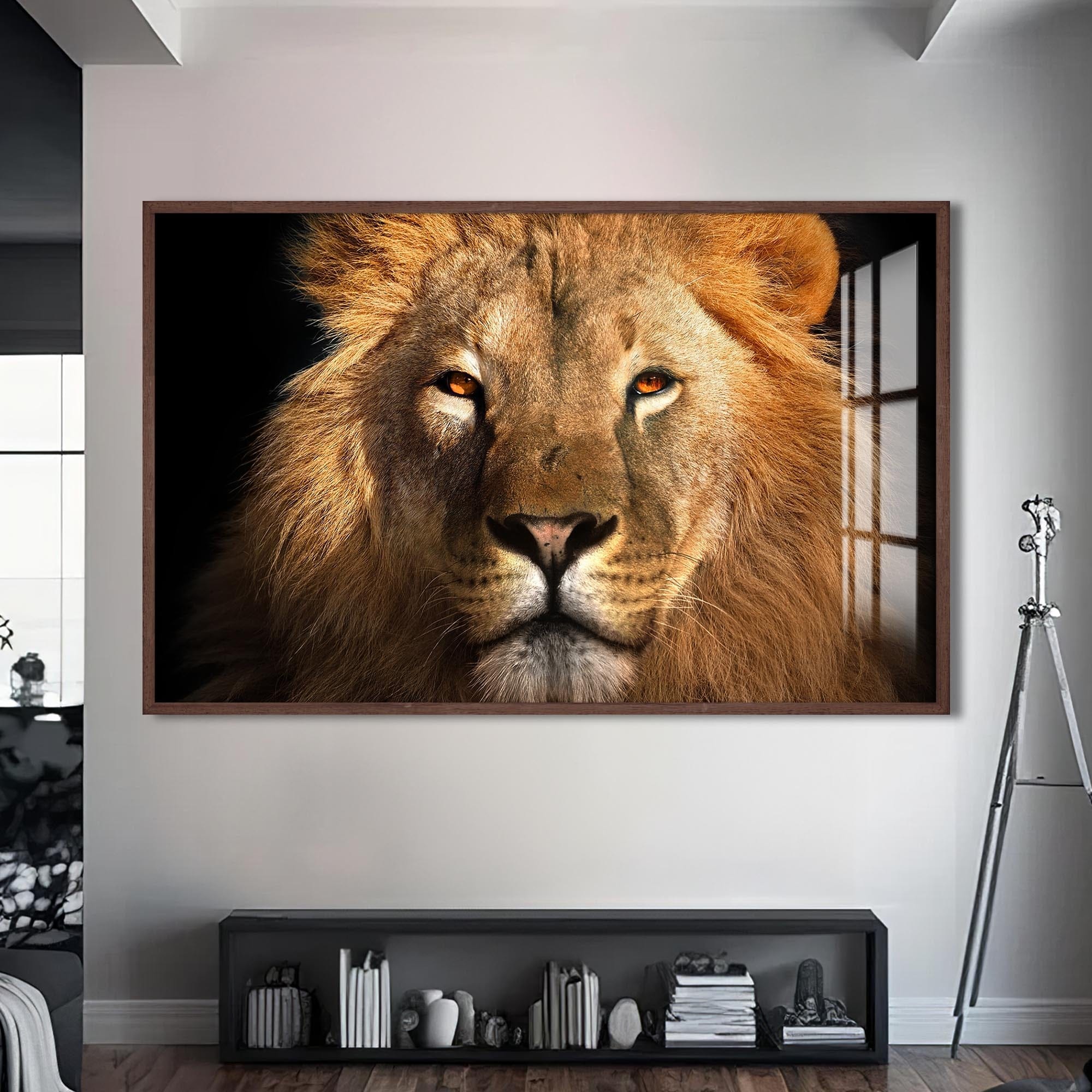 Artronauts Glass Print S | 72x46 cm | 28.3"x18.1" / Walnut Arctic Spectrum Lion – Animal Tempered Glass Wall Art