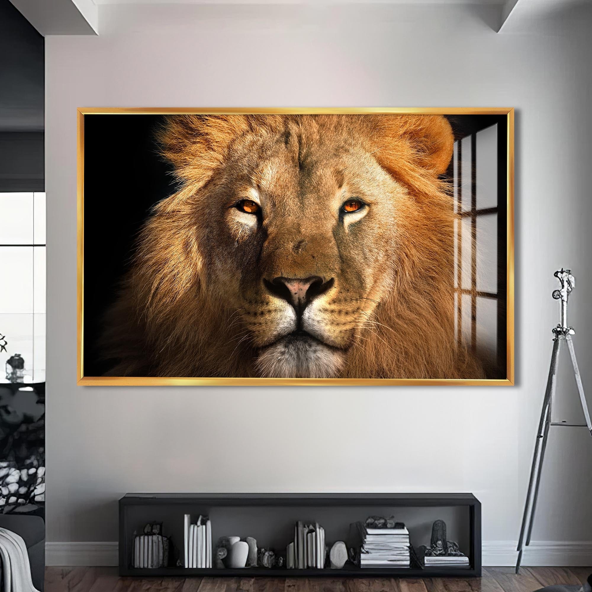 Artronauts Glass Print S | 72x46 cm | 28.3"x18.1" / Gold Arctic Spectrum Lion – Animal Tempered Glass Wall Art