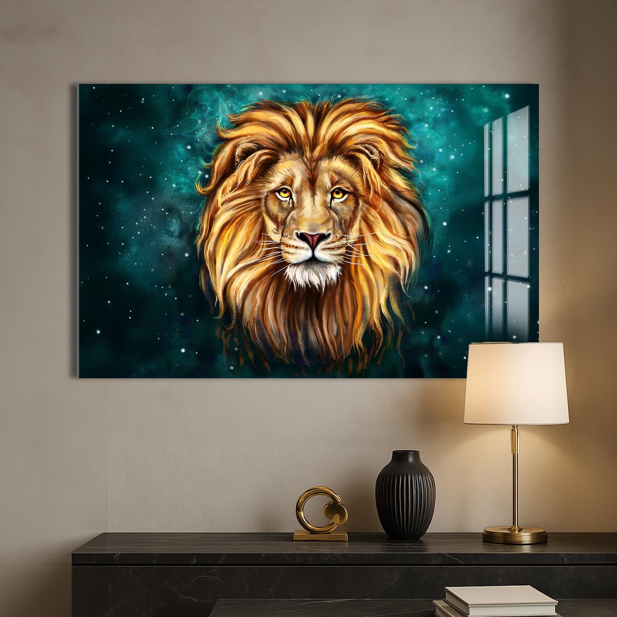 Artronauts Glass Print Mystic Galaxy Lion – Animal Tempered Glass Wall Art