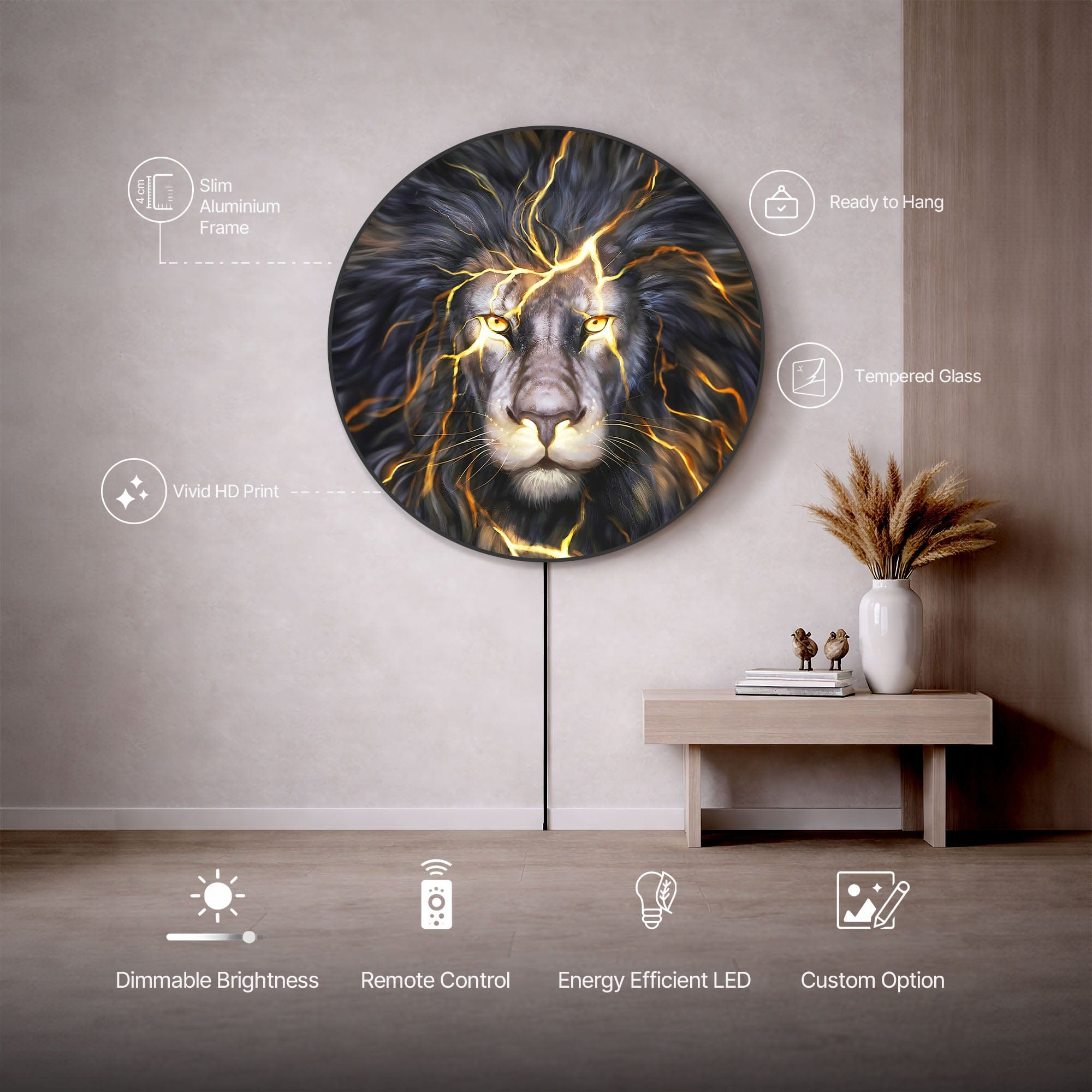 Artronauts Glass Print ZEUS LION - Lumi™ LED Glass Wall Art