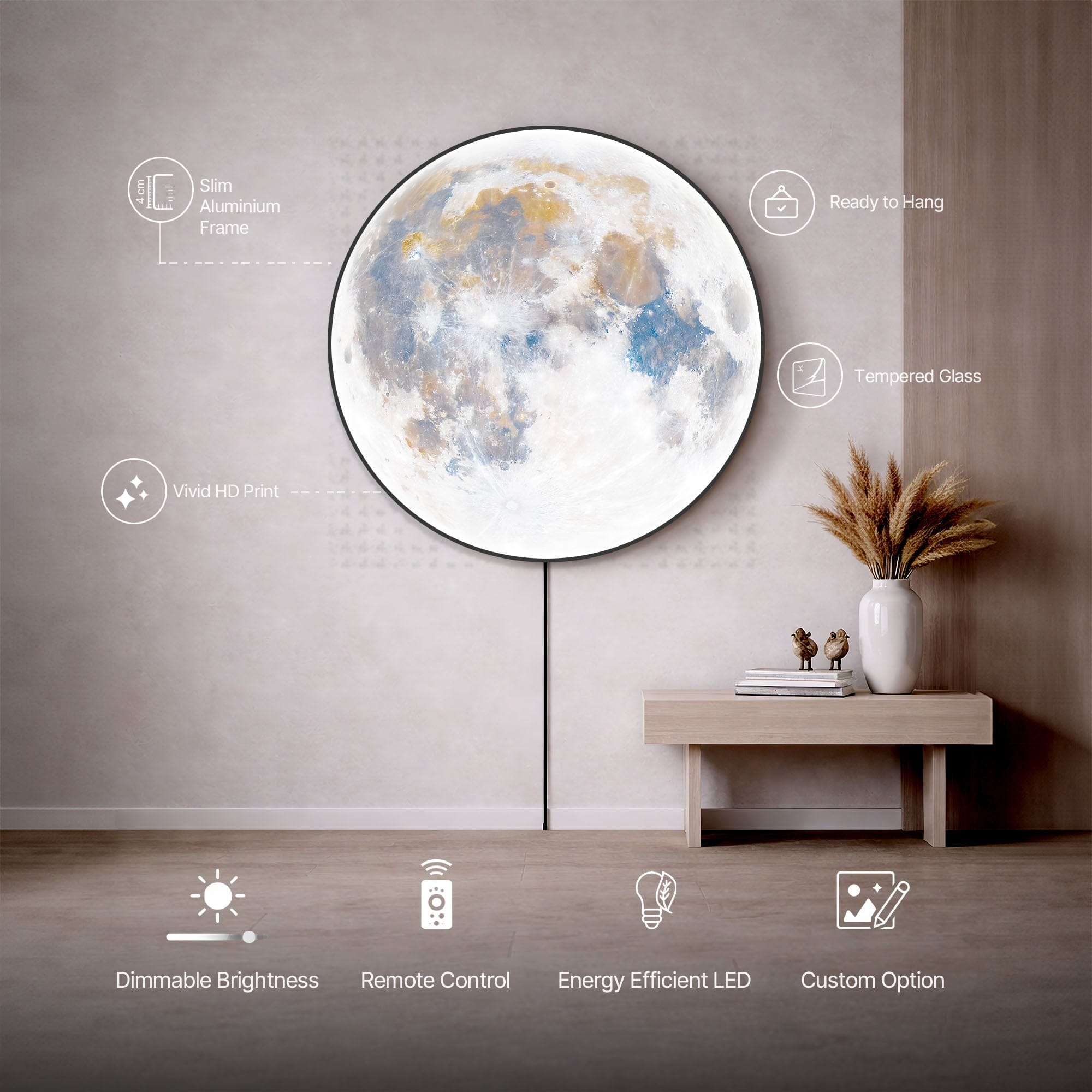 Artronauts Glass Print THE MOON - Lumi™ LED Glass Wall Art