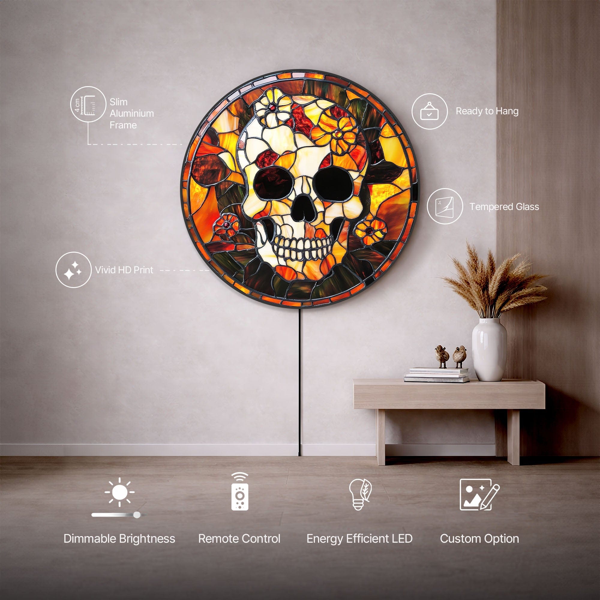 Artronauts Glass Print SKULL - Lumi™ LED Glass Wall Art
