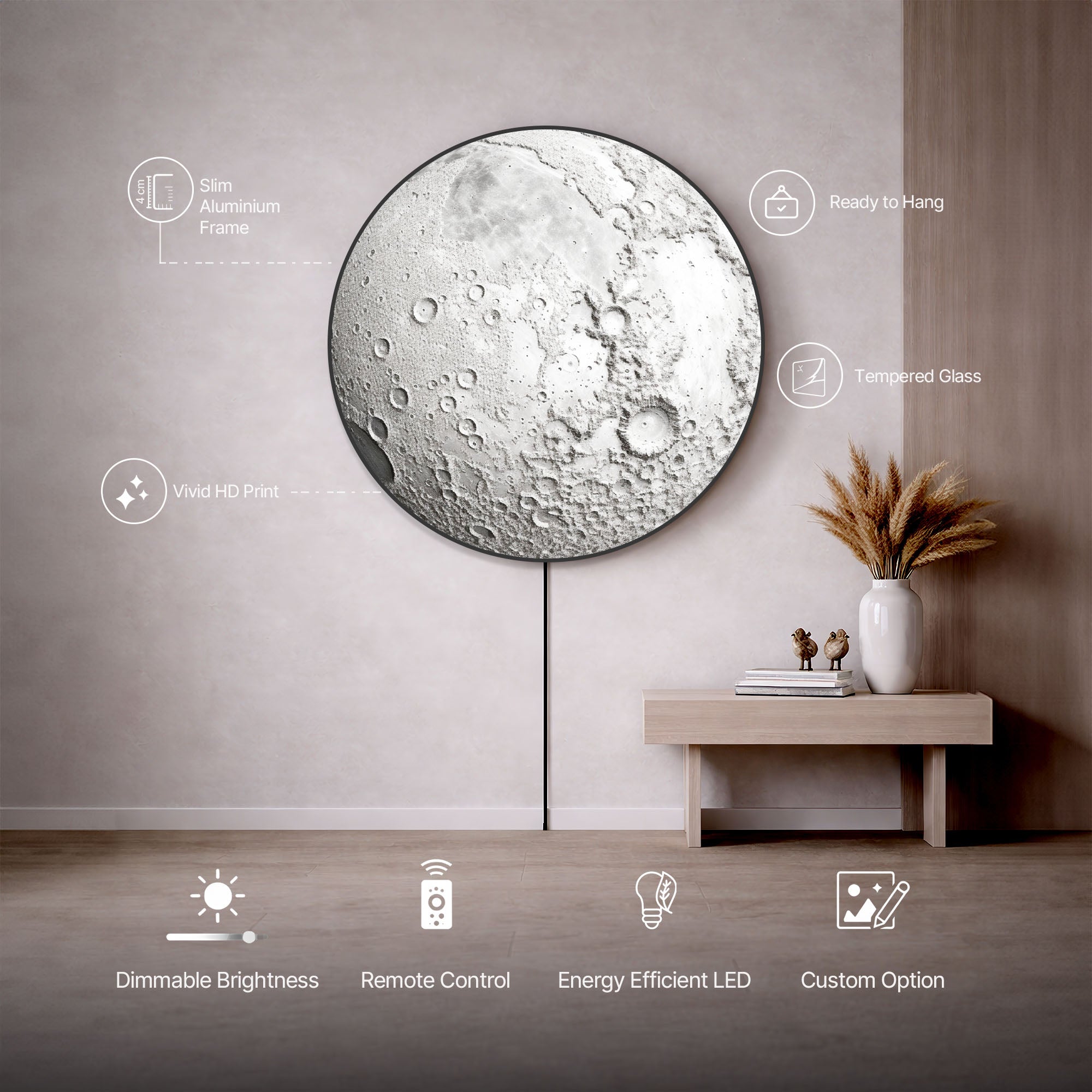 THE MOON II - Lumi™ LED Glass Wall Art