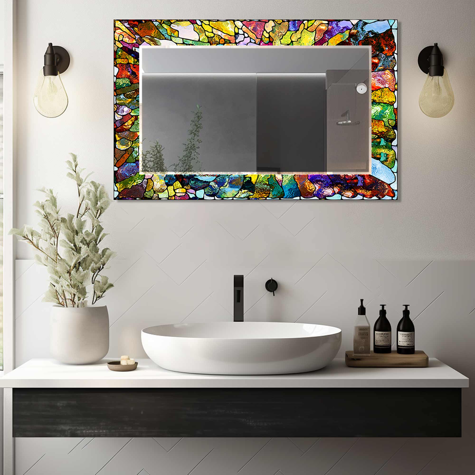 Artronauts Glass Print Colourful Stained Effect Tempered Glass Mirror